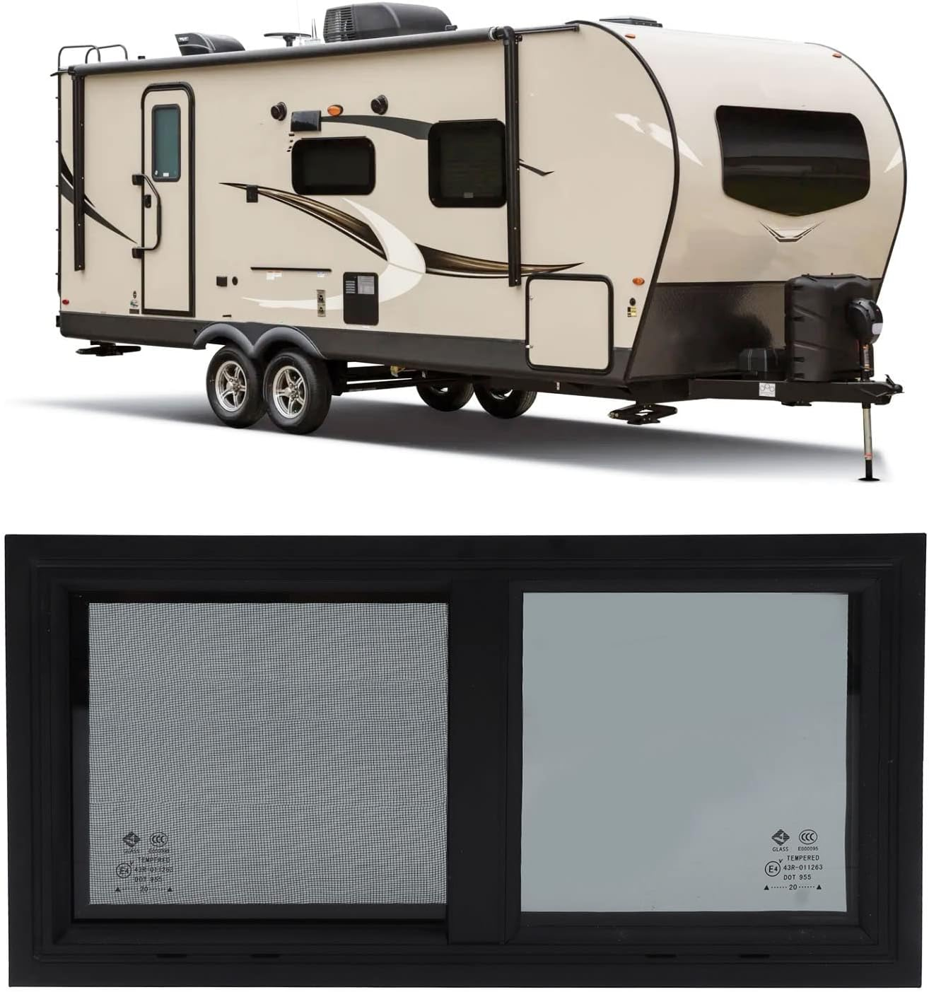 RV Window, 21.65 W X 10.24 H Sliding Black RV Window, Horizontal Vertical Slide, Replacement Trailer Window Camper Window with Privacy Screen Nets, for Rvs Vehicles image number 3