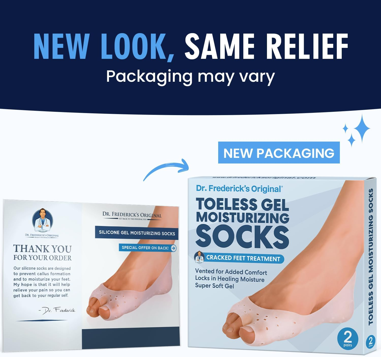 Dr. Frederick'S Original Moisturizing Gel Socks - 4 Pc - Prevents Dry Cracked Heels & Cracked Feet - Day & Night Socks - W4-10 | M5-8 image number 3