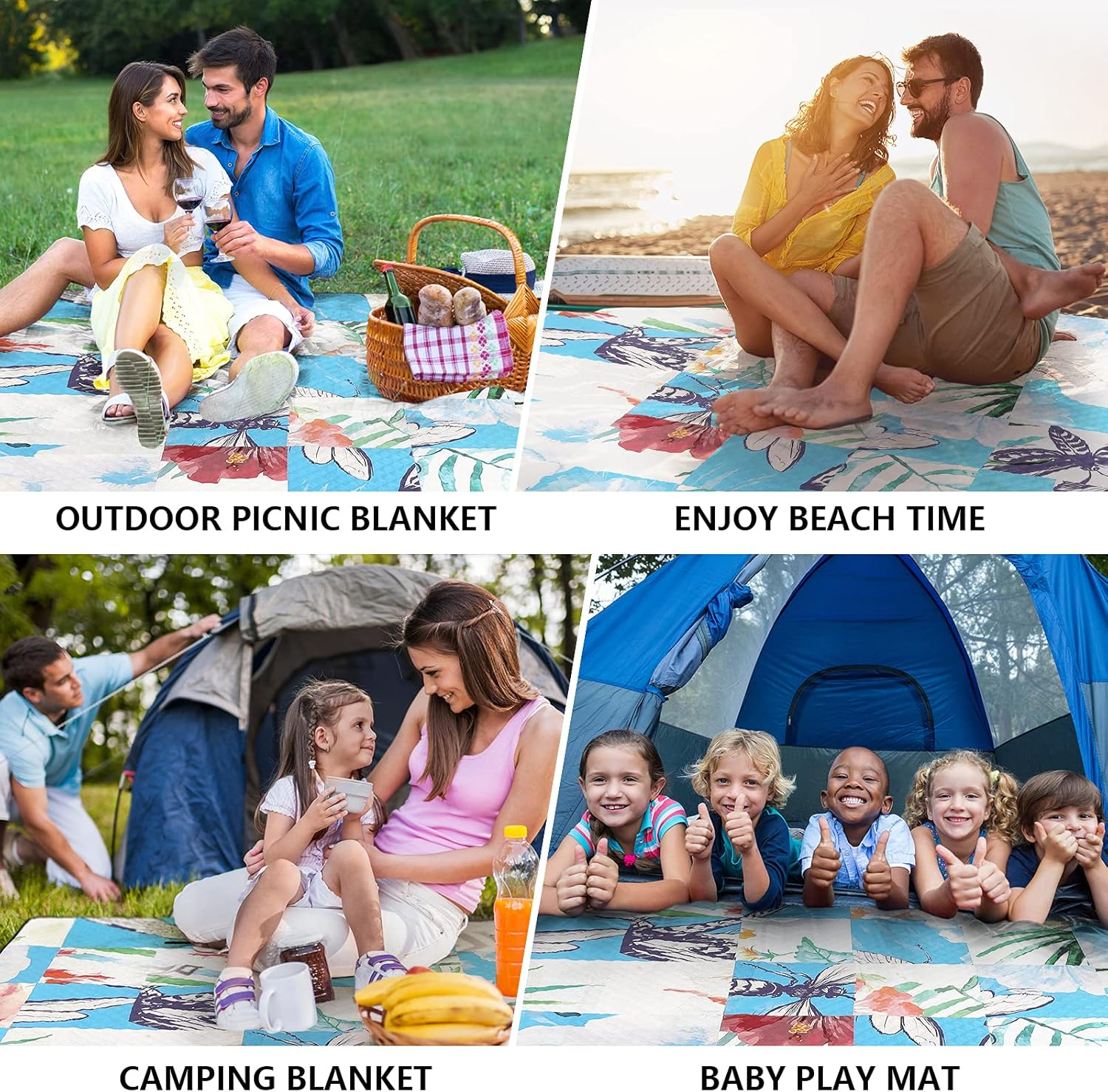 AMMSUN Picnic Blanket Mat Rug Waterproof Sandproof 200X200Cm 4-8 Person Extra Large Beach Blanket Easy to Fold Lightweight Skin-Friendly and Comfortable for Beach, Camping,Family Concerts,Park image number 7
