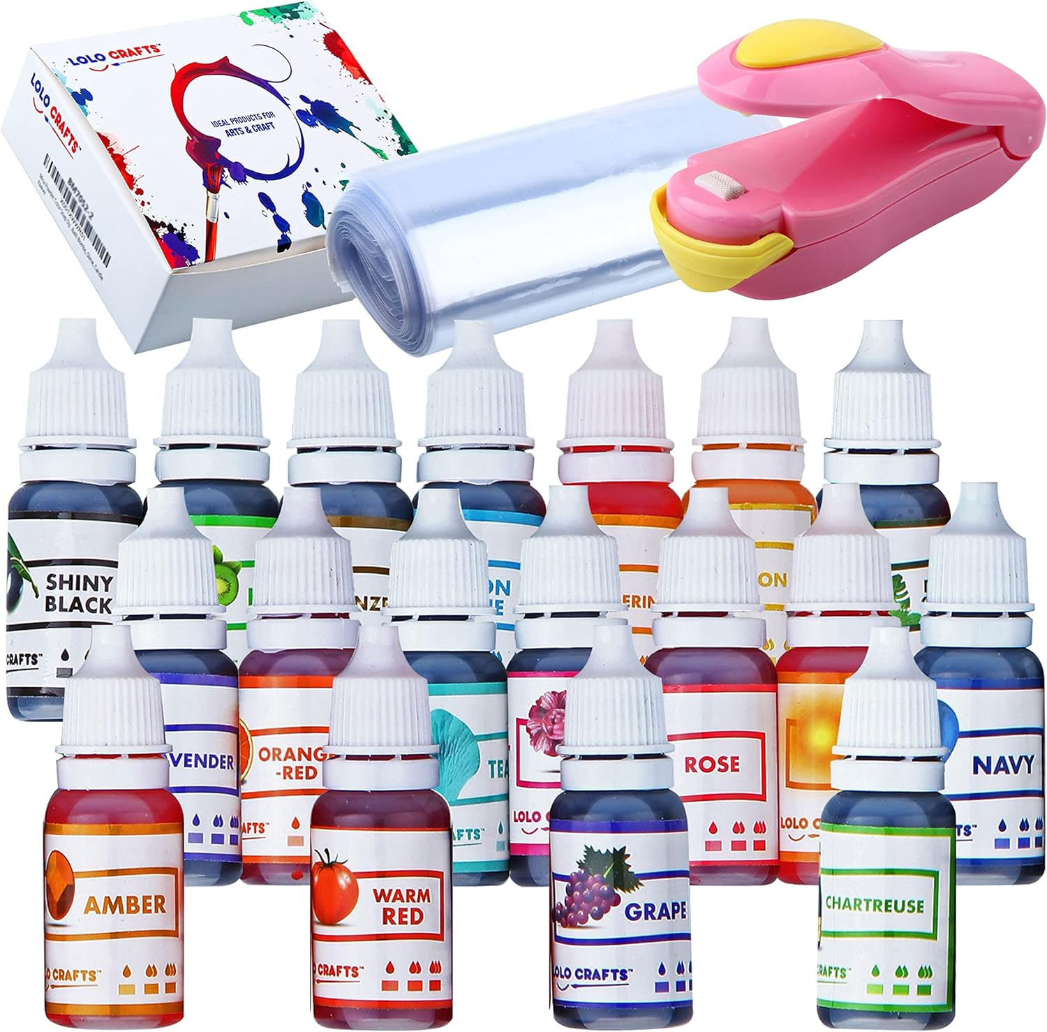 Natural Food Coloring and Soap Dye -Bundle of 18 (10Ml) Liquid Bath Bomb Colorant 30 Wrap Bags 1 Sealer- Food Grade Skin Safe Dye for Slime Pigment Food Dye Bath Bombs DIY Making Crafts Supplies image number 3