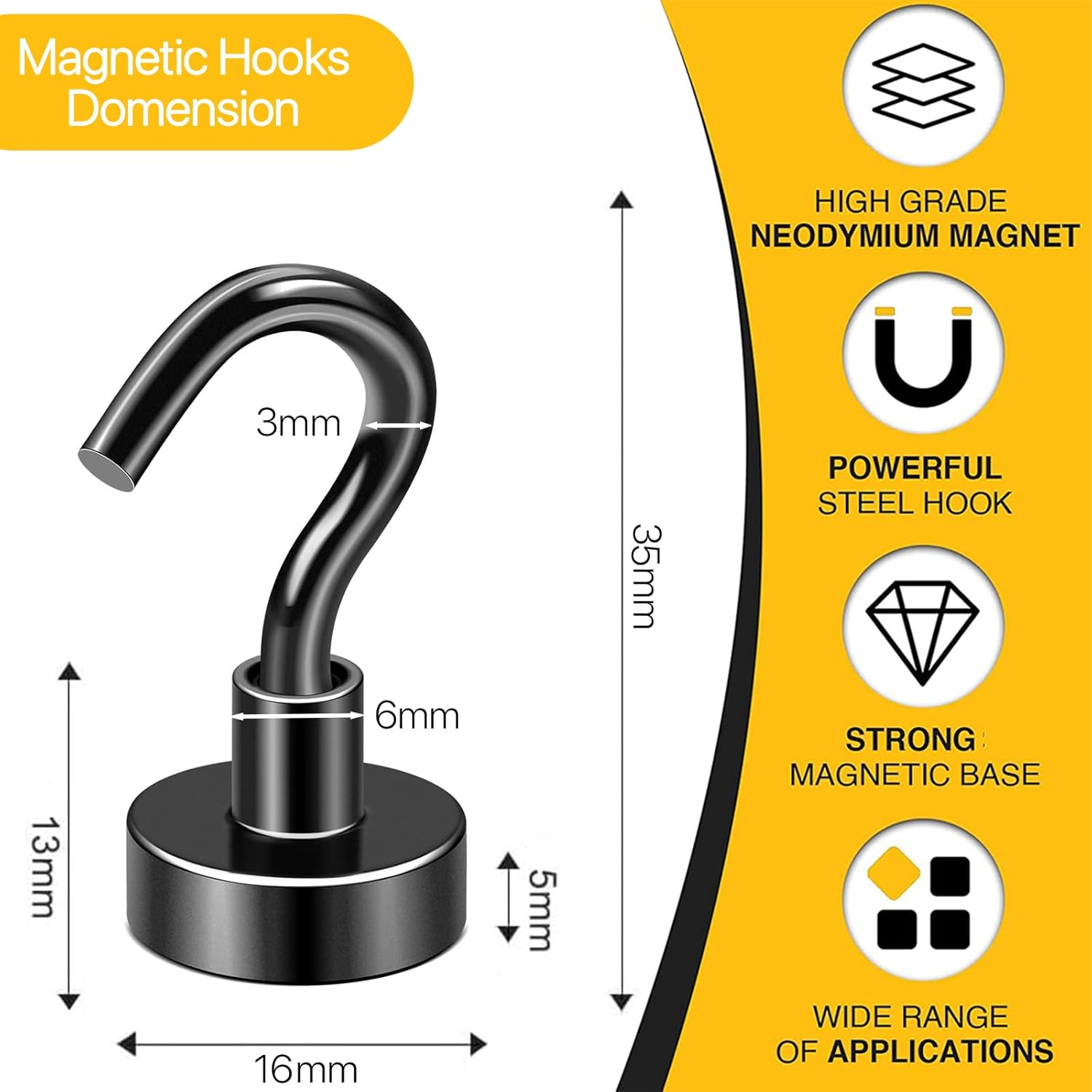 Leuik 20Pcs Magnetic Hooks Heavy Duty Strong Magnet Hooks for Hanging with Neodymium & Non Scratch Adhesive, Magnetic Hanger for Cruise Ship Camping Grill Kitchen Toolbox Storage Refrigerator,Black image number 5