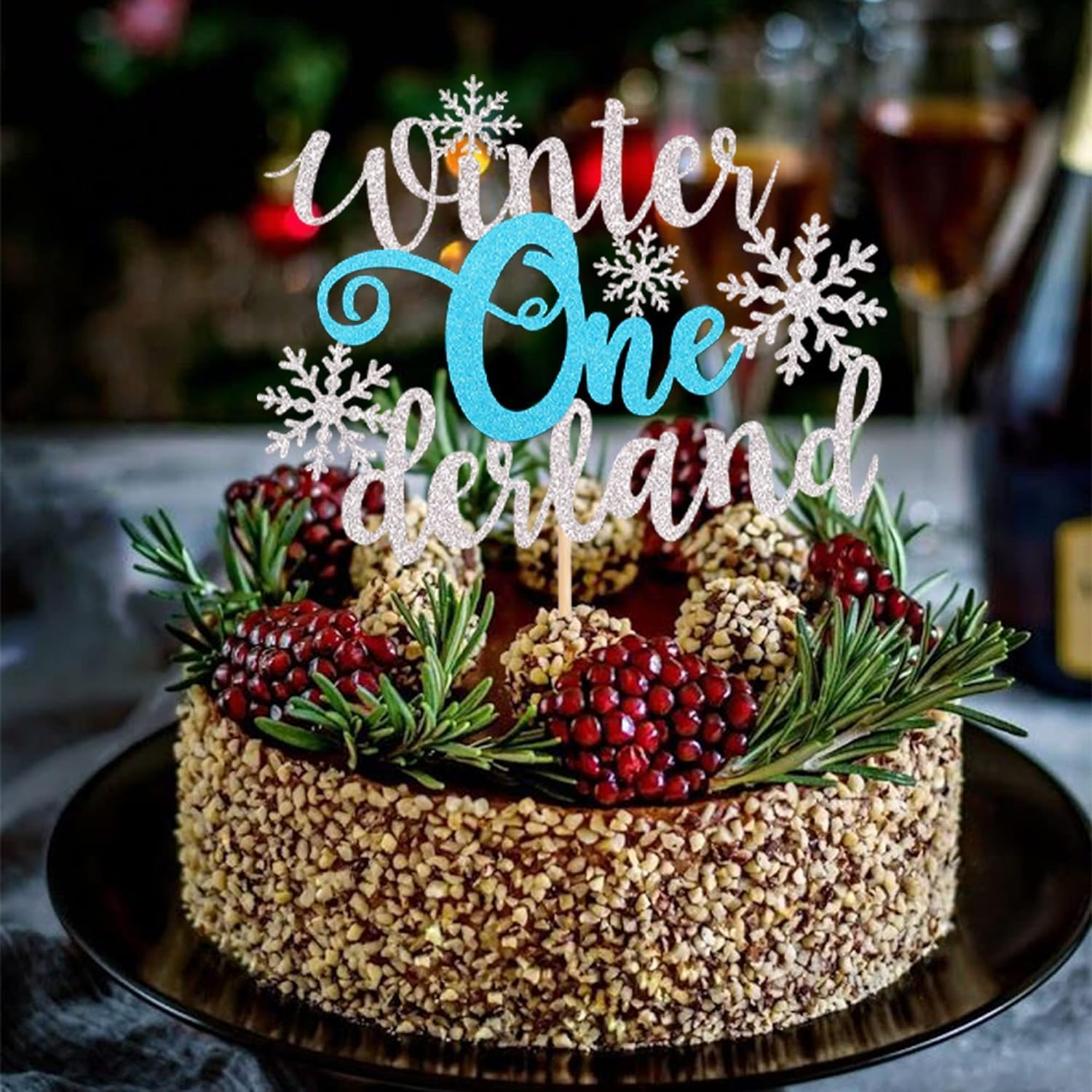 Sparkling Winter Onederland Snowflake Birthday Cake Topper - Glittery Silver and Blue Snowflake Theme Decorations for First Birthdays and Winter Celebrations (Blue) - Pink image number 4