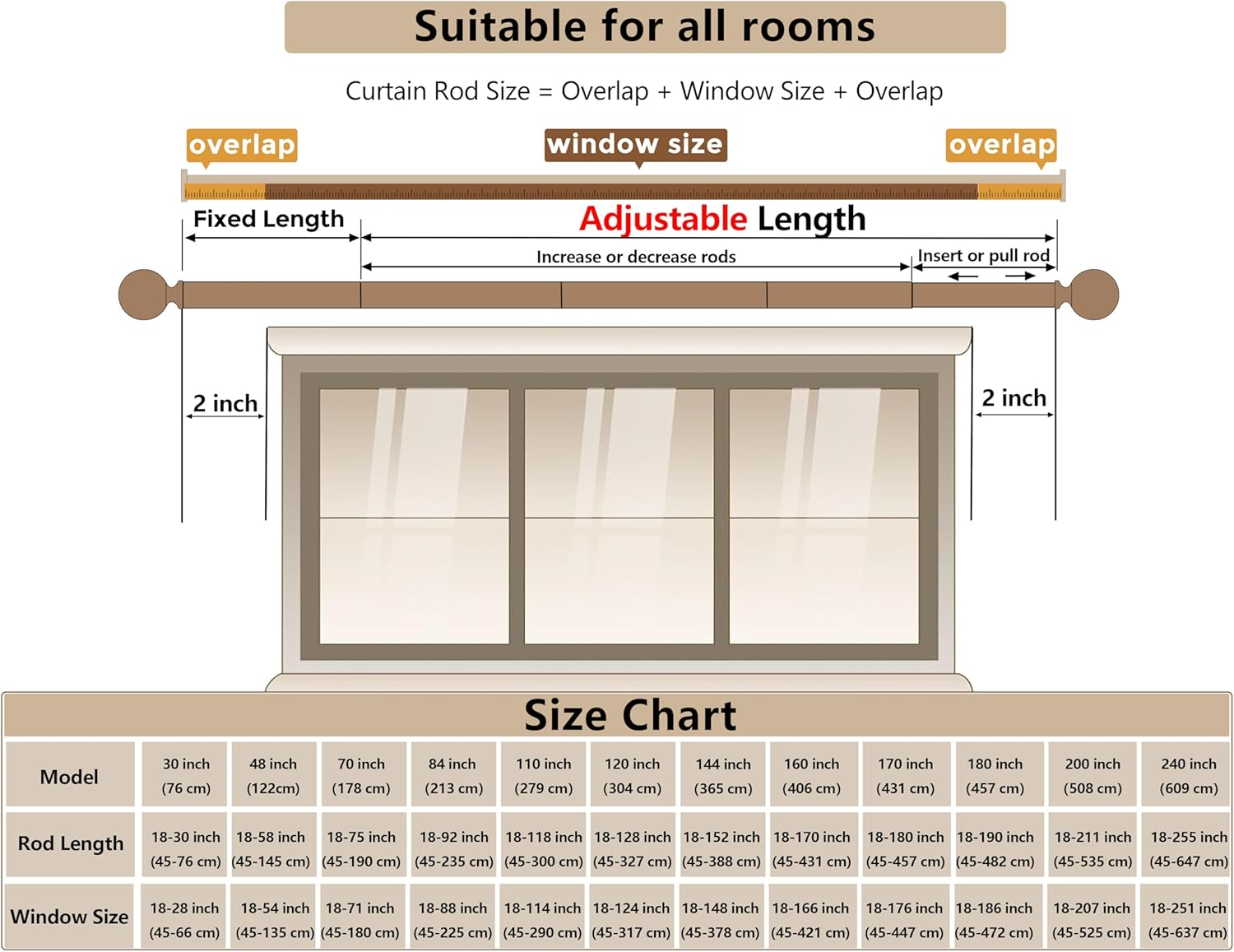 Curtain Rods 213 Cm, 235-Cm Rod Adjustable Length Heavy Duty Decorative Finials Diameter 2.2 Cm,Black image number 6