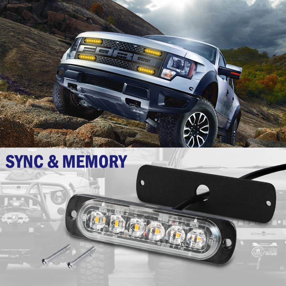 4-Pack 6 LED Amber Strobe Lights Vehicles Trucks Emergency Strobe Lights Kit 12V -24V Warning Hazard Flash Strobe Lights Bar Grill Grille Surface Mount Super Bright Waterproof image number 5