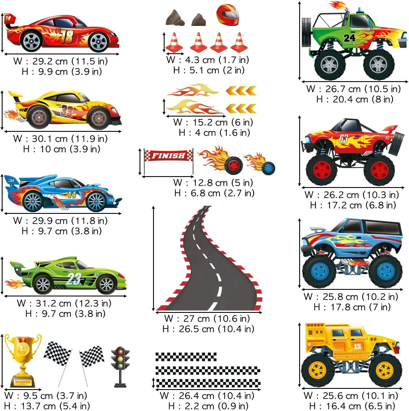 DECOWALL DS9-8083 Racing Car Wall Stickers Boys Decal Vehicles Transports Baby Nursery Kids Bedroom Playroom Bedroom Gift Home Removable image number 1
