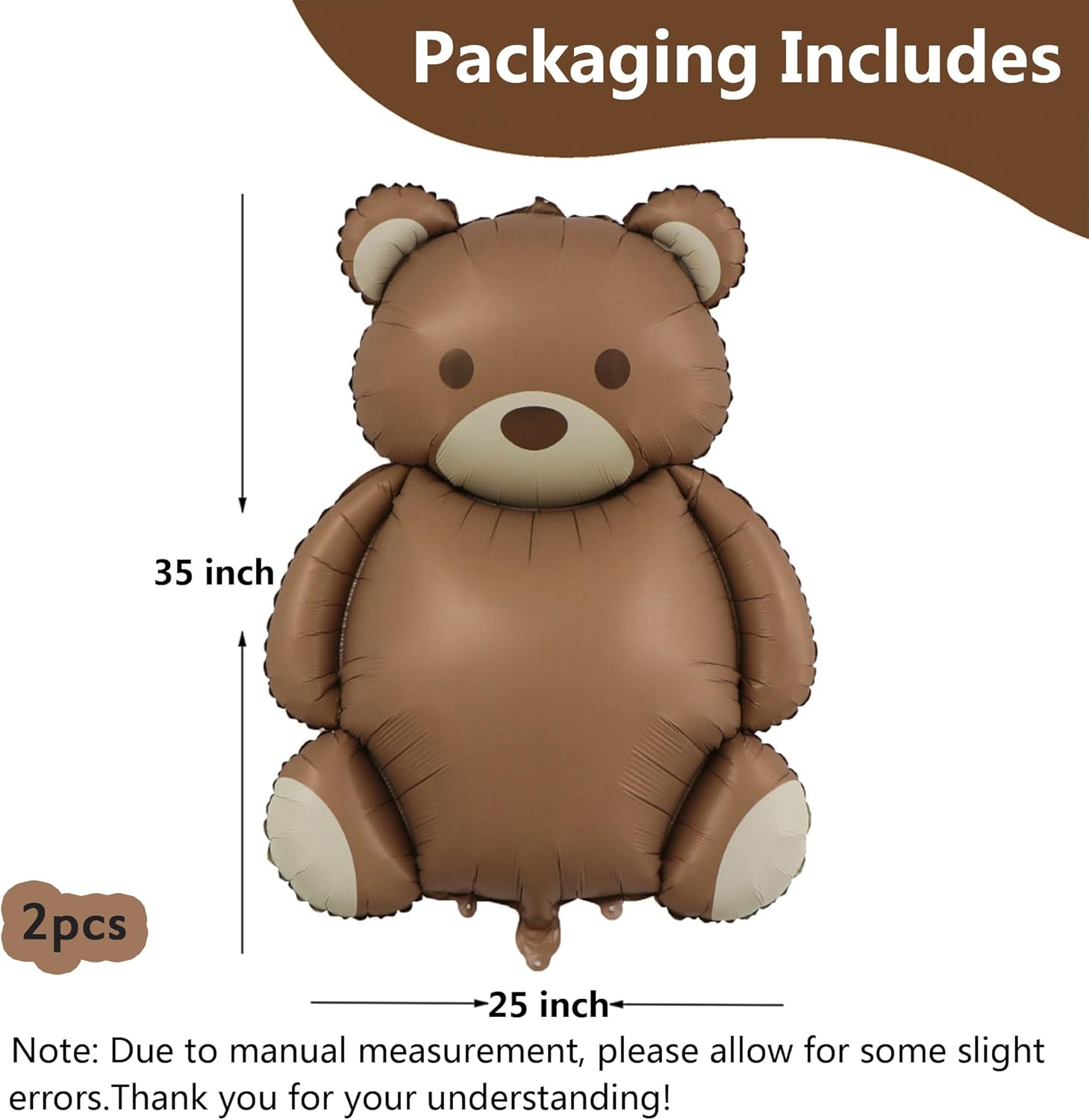 Bear Balloons Large Brown Bear Foil Balloons Baby Show Birthday Party Decoration 2 Pieces image number 2