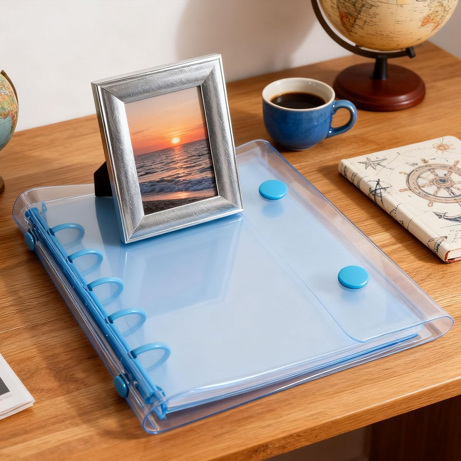 Binder Covers Notebook Transparent 5 Holes Closure Loose Leaf Folder with Binder Inner Paper for Valentines Graduation Travel, Blue - Blue image number 3