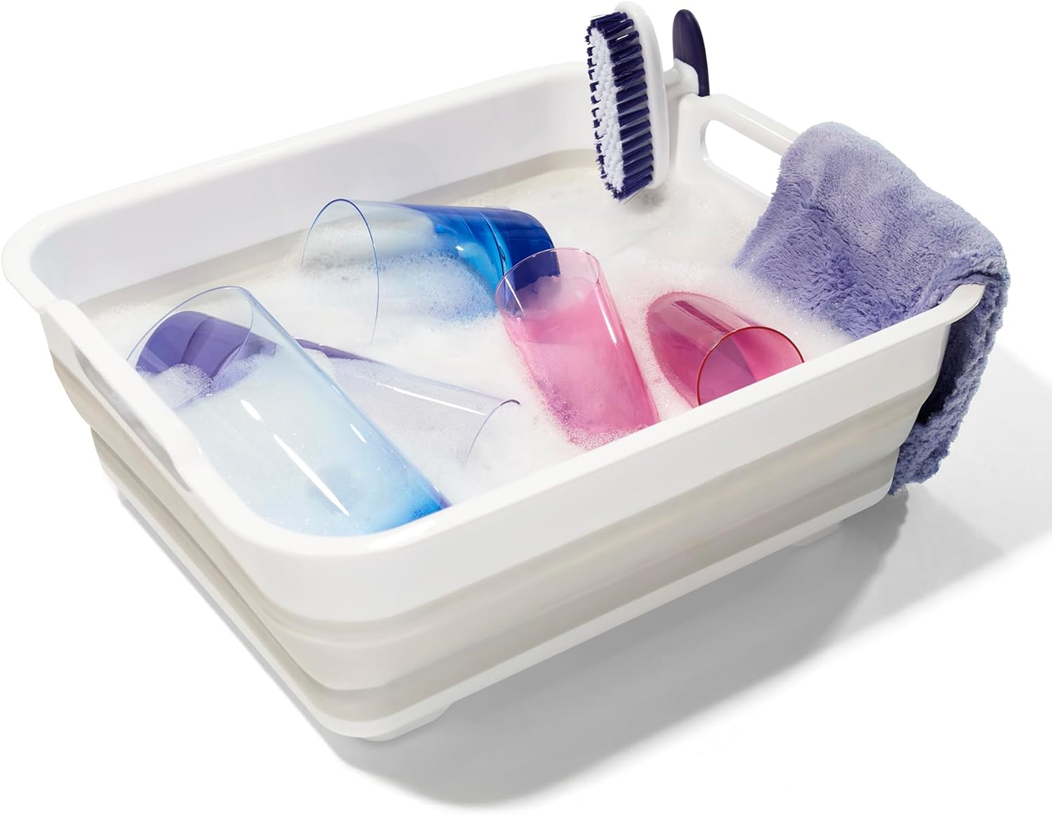 Madesmart Collapsible Dishwashing Basin with Handles, Plastic Pop-Up Dish Wash Basin for Kitchen Counters, Gray/White image number 1