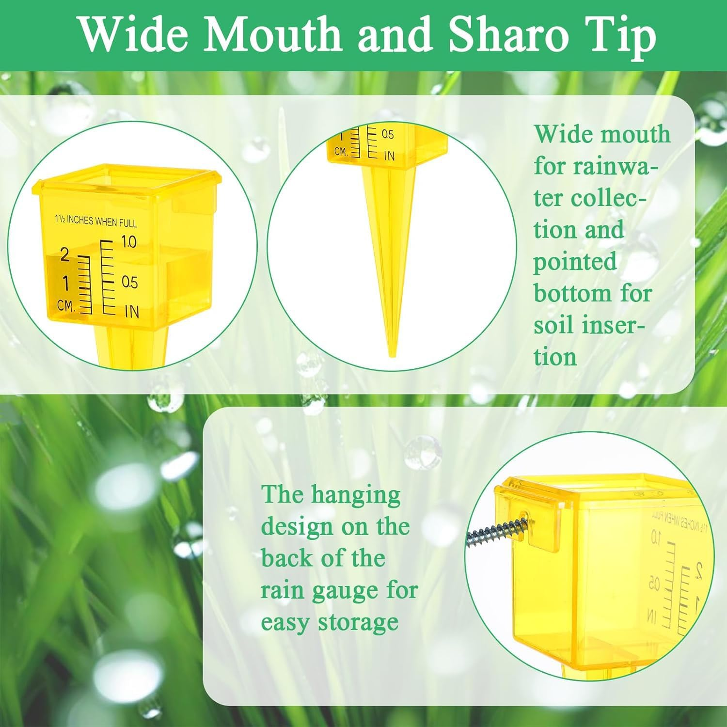 10PCS Rain Gauges, Bright Yellow Reusable Rain Gauge, Transparent Outdoor Water Measuring Tool for Garden, Lawn & Backyard, Accurate Sprinkler Gauge Instrument image number 6