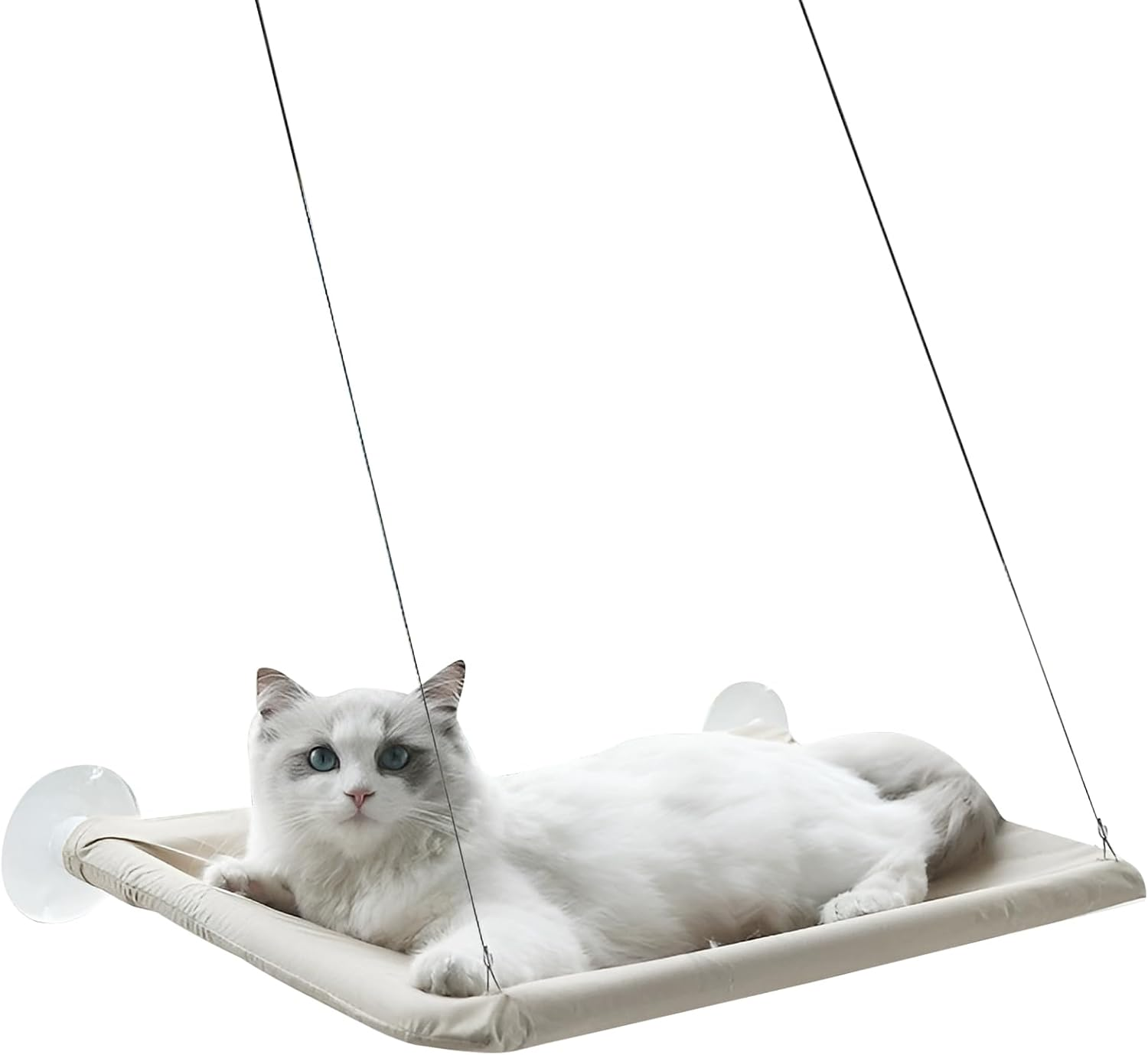Cat Window Perch Bed with Strong Suction Cups, Foldable Cat Hammock Bed for Large Cats, Space Saving Wall Mounted Cats Resting Seat (Beige, 21.7" X 13.8")