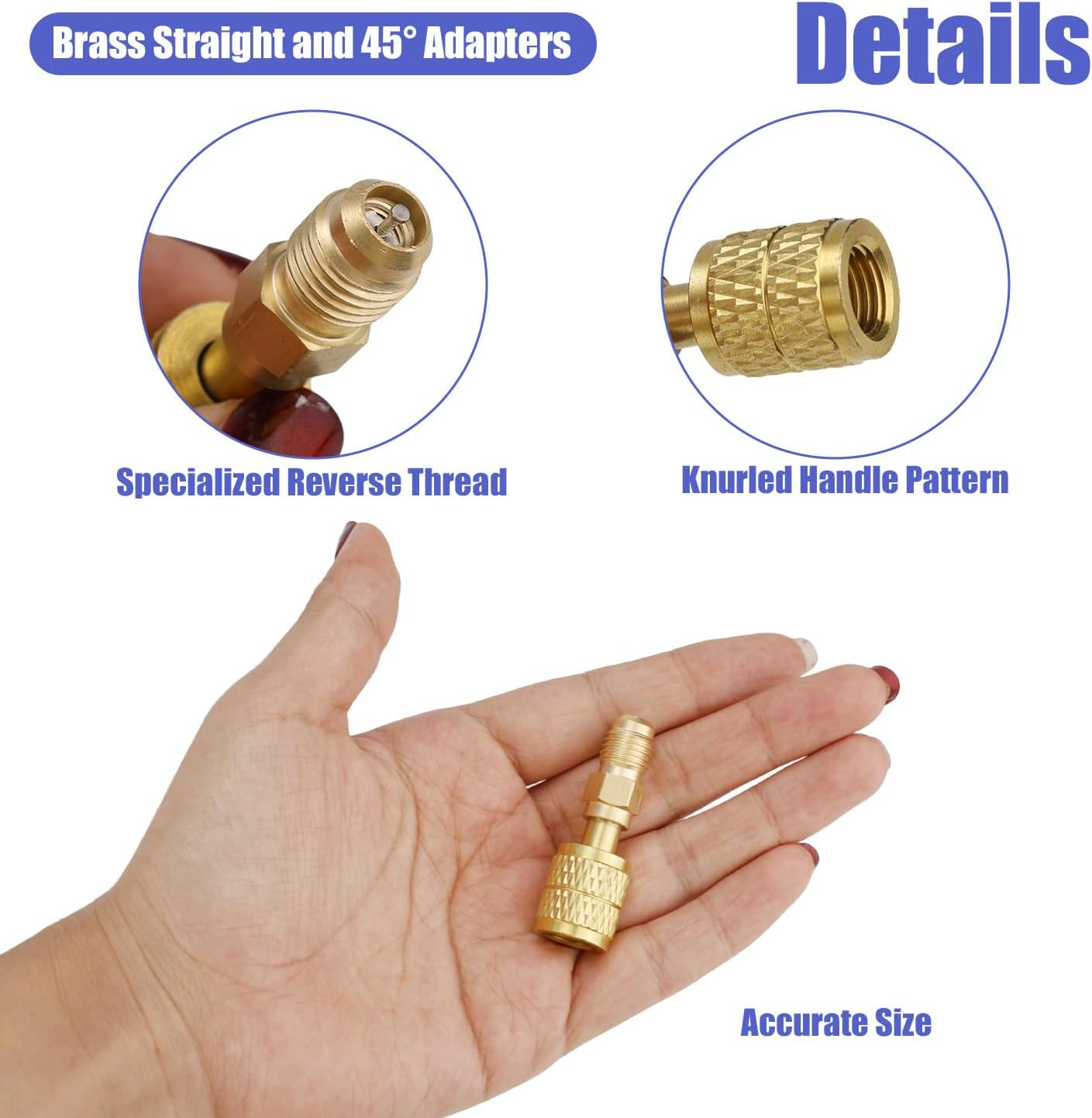 2Pcs A2L R32 R454B & 2Pcs R32 R454B Refrigerant Brass Adapter, 1/4" Female to 1/4" Male Reverse Thread Adapter HVAC Quick Connect Fittings for Tanks Split Systems