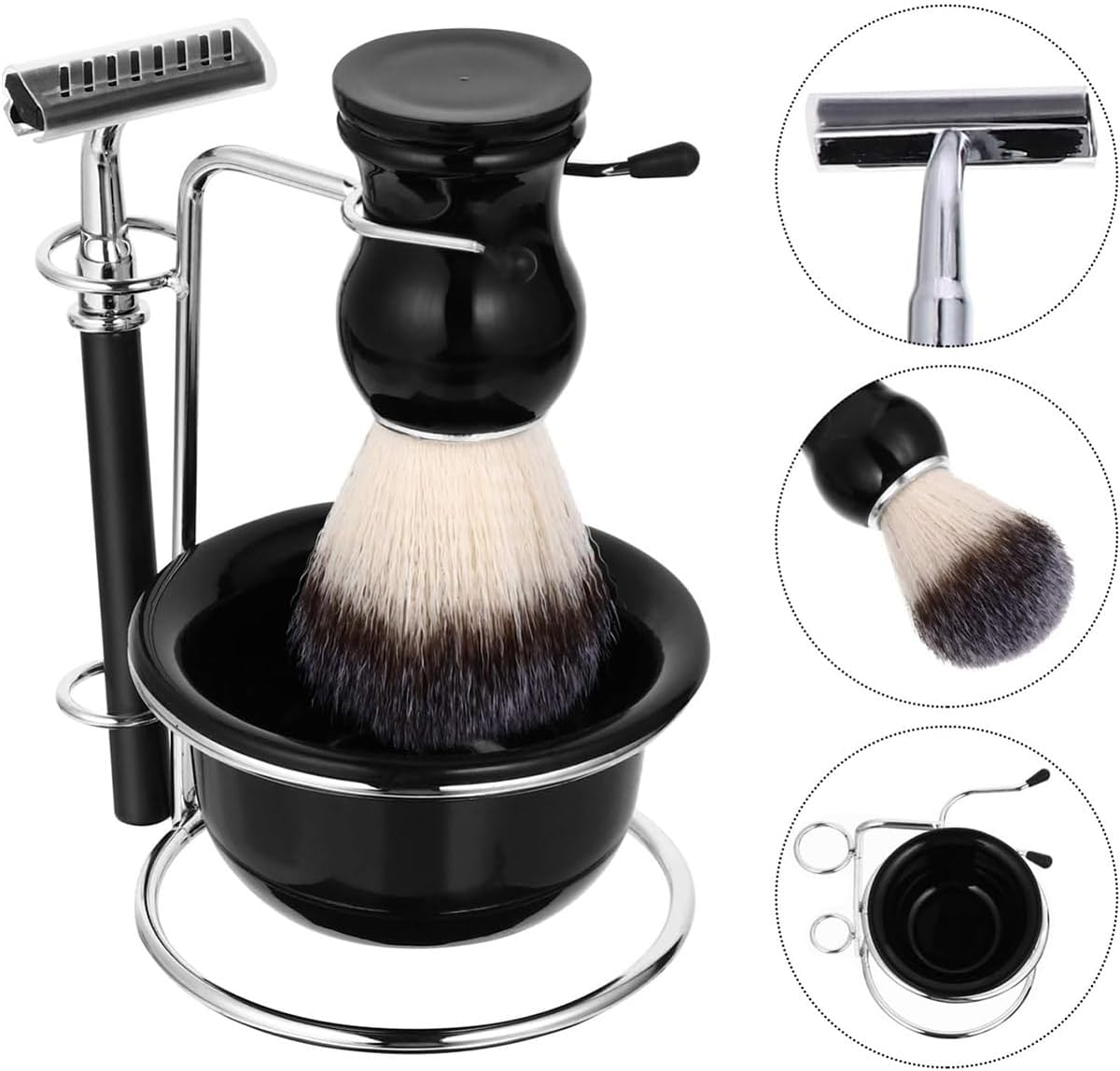 Jade Deals 5PCS Shaving Kit Set - 5.7&times;3.82In Chrome Stand, Safety Manual Razor, Soft Bristle Brush, Shaving Bowl, Men'S Grooming Essentials for Traditional Wet Shave image number 5