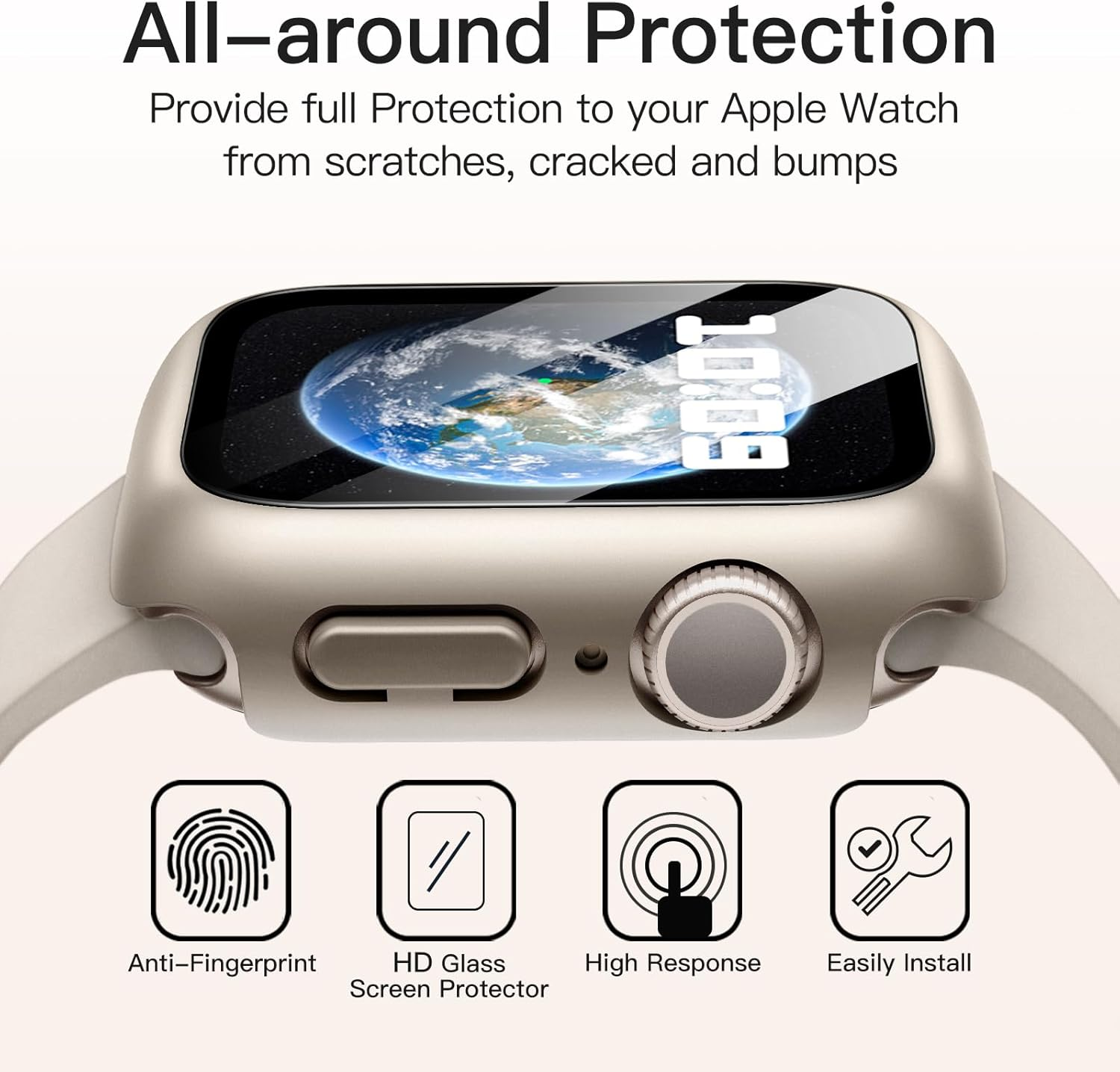 Jetech Waterproof Case with Screen Protector for Apple Watch SE 3/2/1 (2025/2022/2020) / Series 6 5 4 40Mm, Built-In Tempered Glass Film Hard PC Bumper Full Protective Cover, 2 Pack (Starlight) image number 2