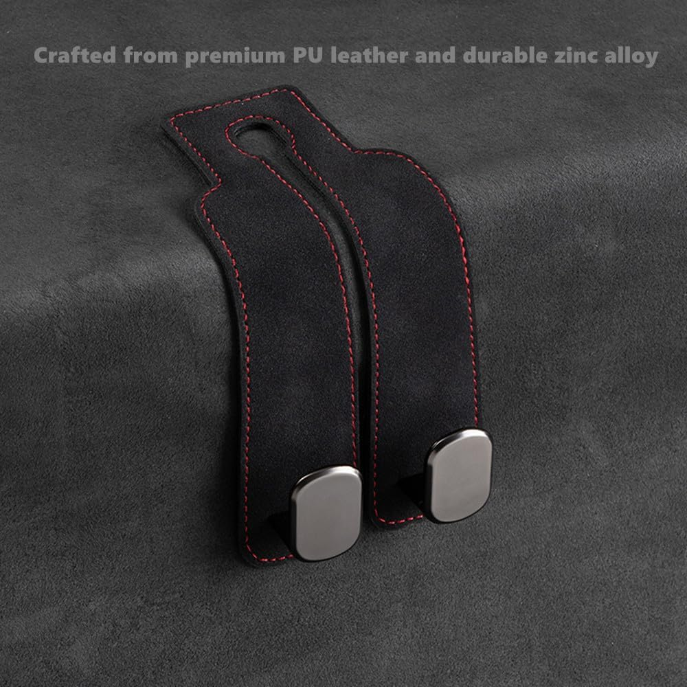 2 Pcs Leather Car Seat Headrest Double Hooks,Double Headrest Hooks Purse Holder & Mobile Phone Holder, Car Hanger Storage Car Seat Back Organizer for Bags, Purses, Handbags(Black)