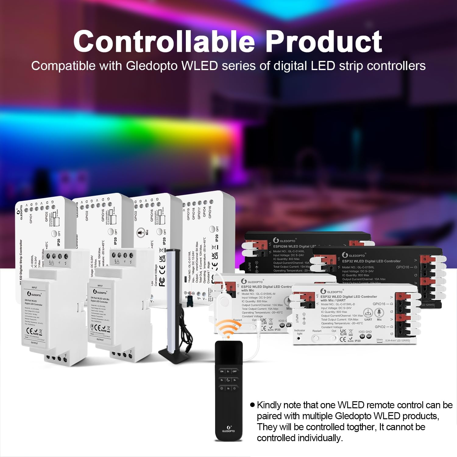 GLEDOPTO WLED Remote Control RGB IC LED ESP Now APP Wifi Wireless Brightness Adjust 4 Scenes Preset Night Light 50 Meters Control Distance Work with WLED Controller Device(Battery Not Included) image number 3