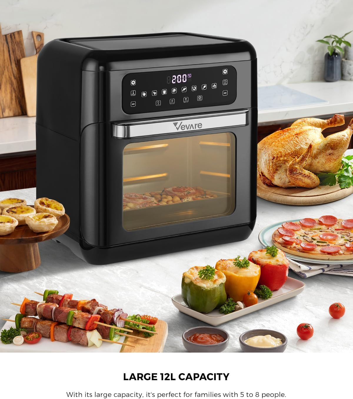 Vevare 12L Air Fryer Oven with LCD Touch Control 1500W Oil Free Air Fryer Cooker for Kitchen image number 4