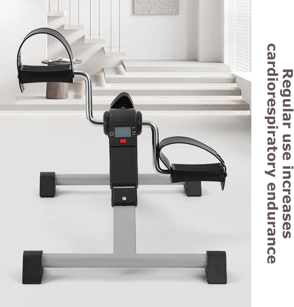 Under Desk Bike, Mutifunction Mini Exercise Bike, Folding Arm and Leg Pedal Exerciser, Portable Foot Peddler Bike, Peddler Machine with LCD Monitor (Black, 41.5*38*93.5 CM) image number 6