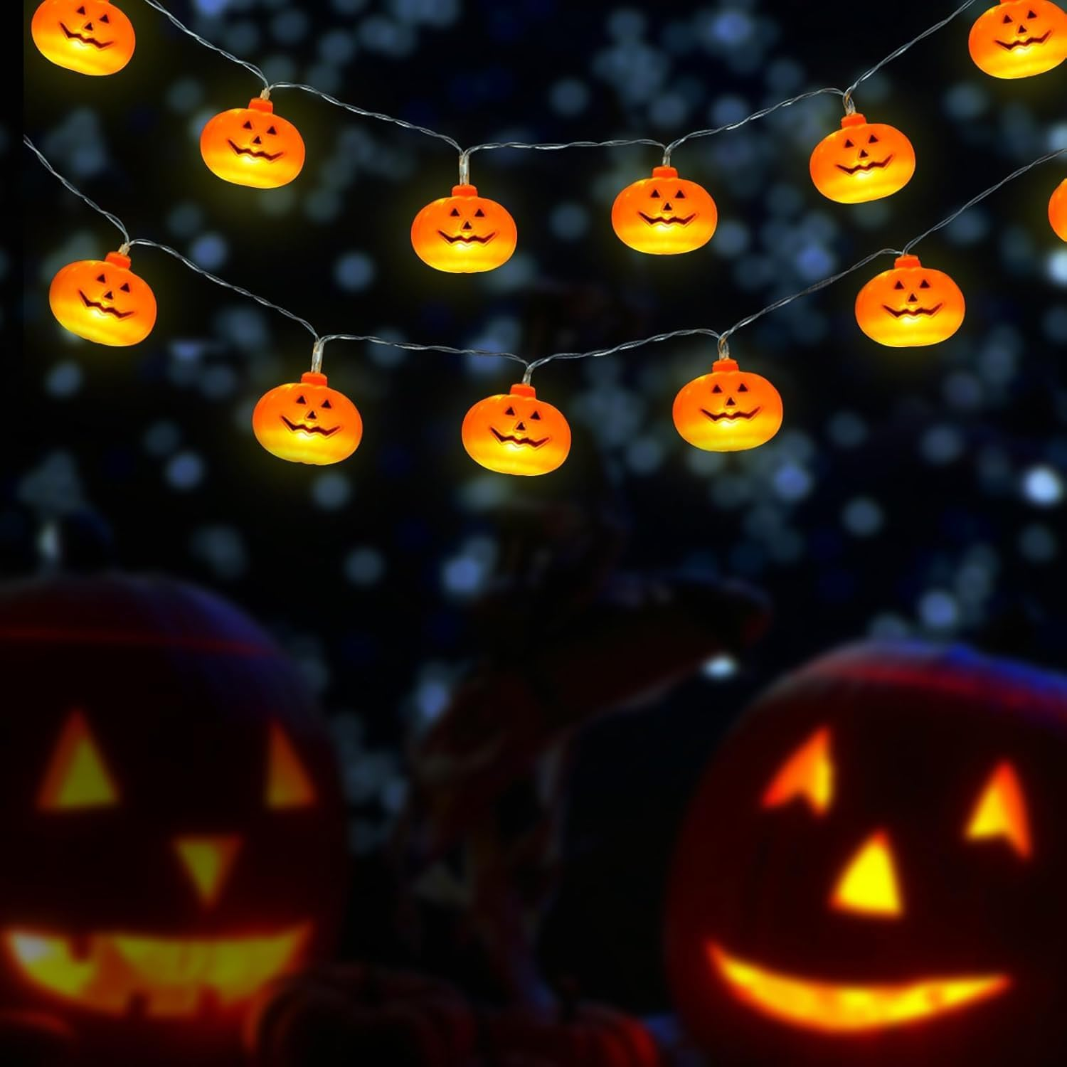 Halloween Pumpkin Lights 3M 20 LED Pumpkin Lights Halloween Indoor Outdoor Decorative Pumpkins Bright String for Bedroom, Garden, Autumn Party Decorations Thanksgiving image number 1