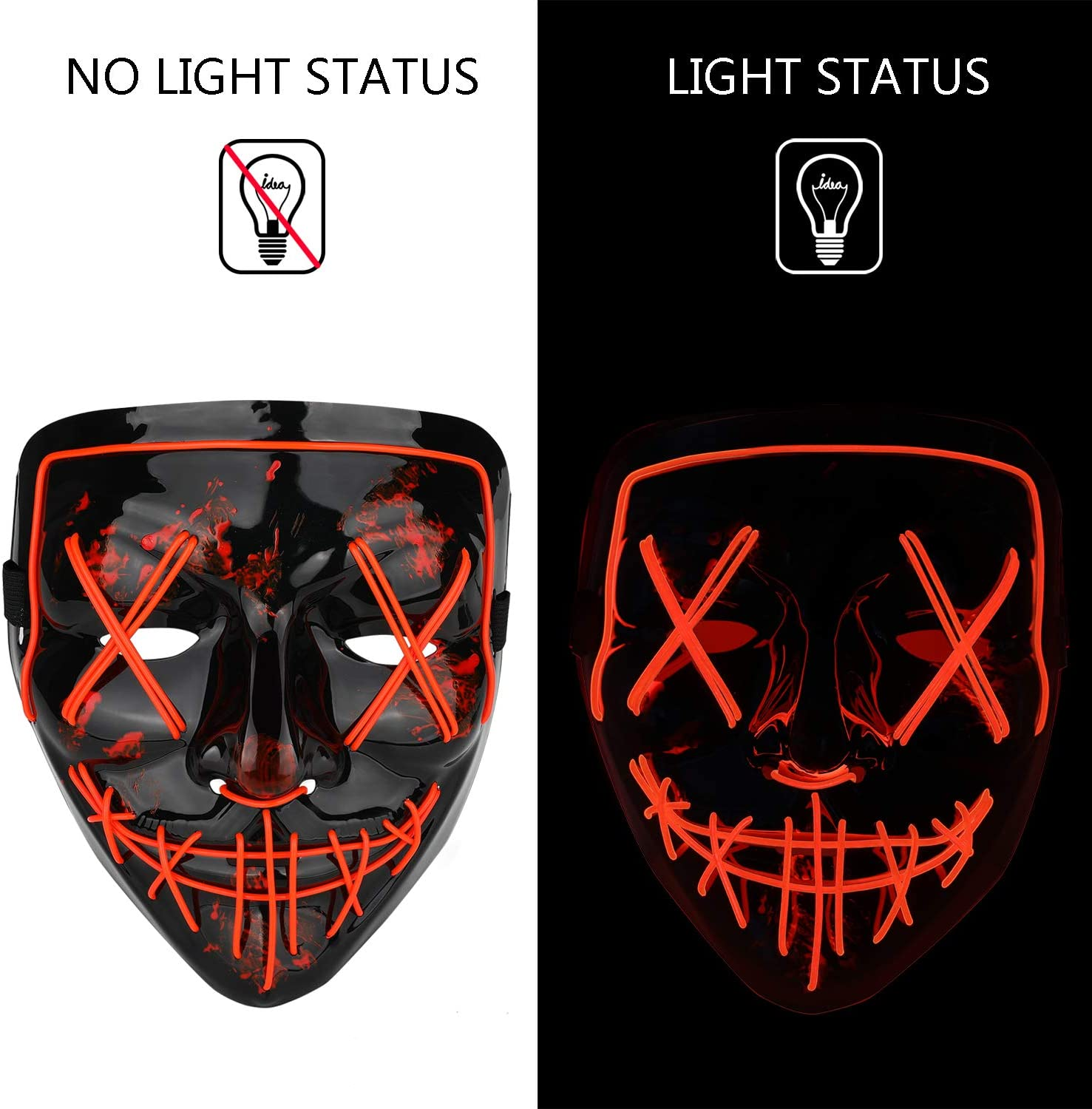 Halloween Mask LED Light up Mask Scary Mask for Festival Cosplay Halloween Costume Masquerade Parties,Carnival,Gift (Red) image number 2