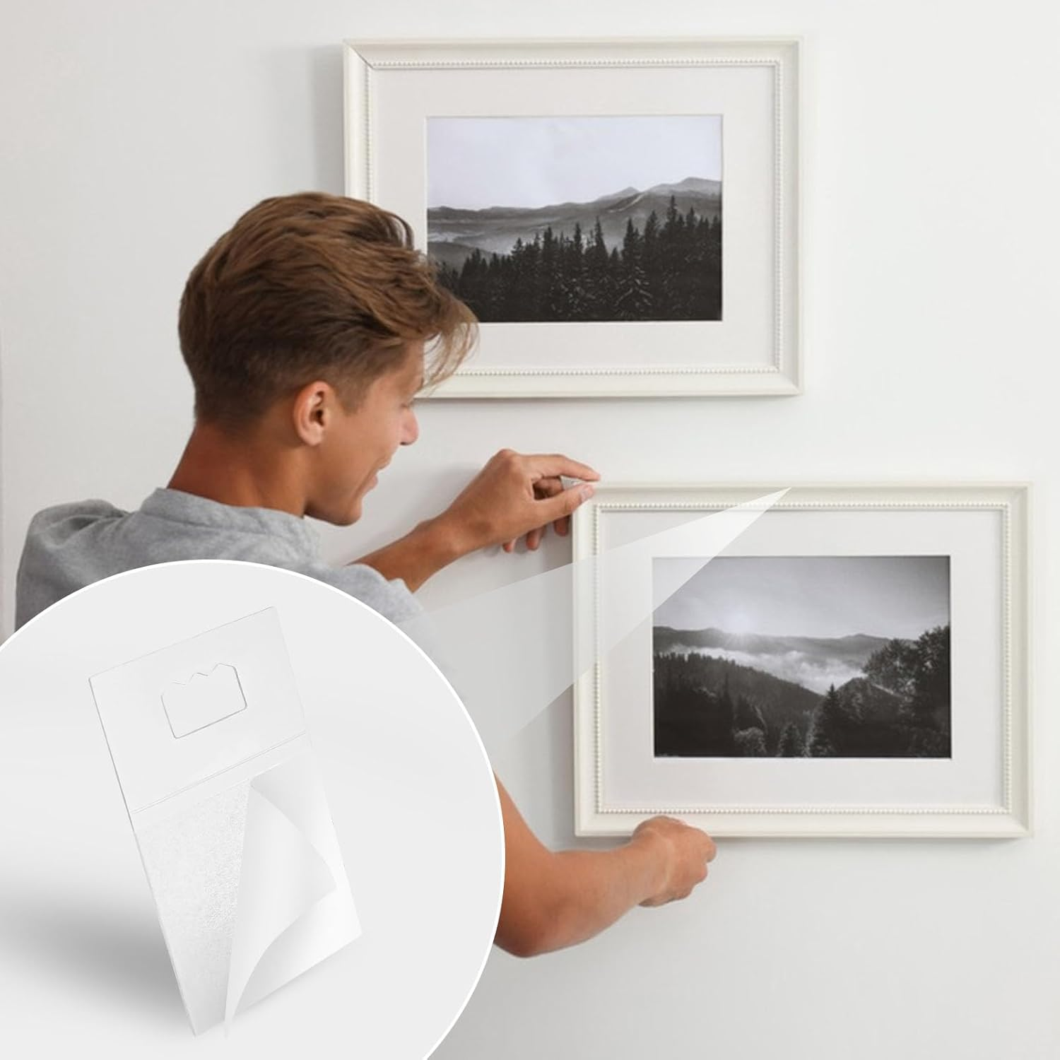 100 PCS Adhesive Picture Hangers, Foam Board Hanger, Plastic Frame Hooks for Back of Frame, No Nail Hanging (Transparent) image number 3