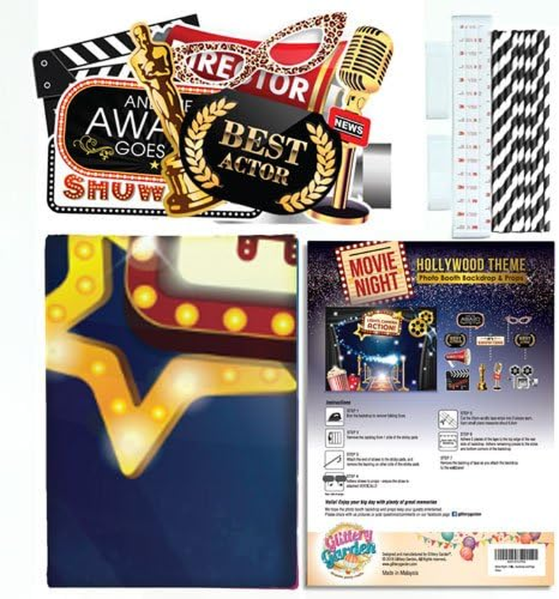 Hollywood - Movie Theme Photography Backdrop and Studio Props DIY Kit. Great as Dress-Up and Awards Night Ceremony Photo Booth Background, Vintage Costume Birthday Party Supplies and Event Decorations image number 6