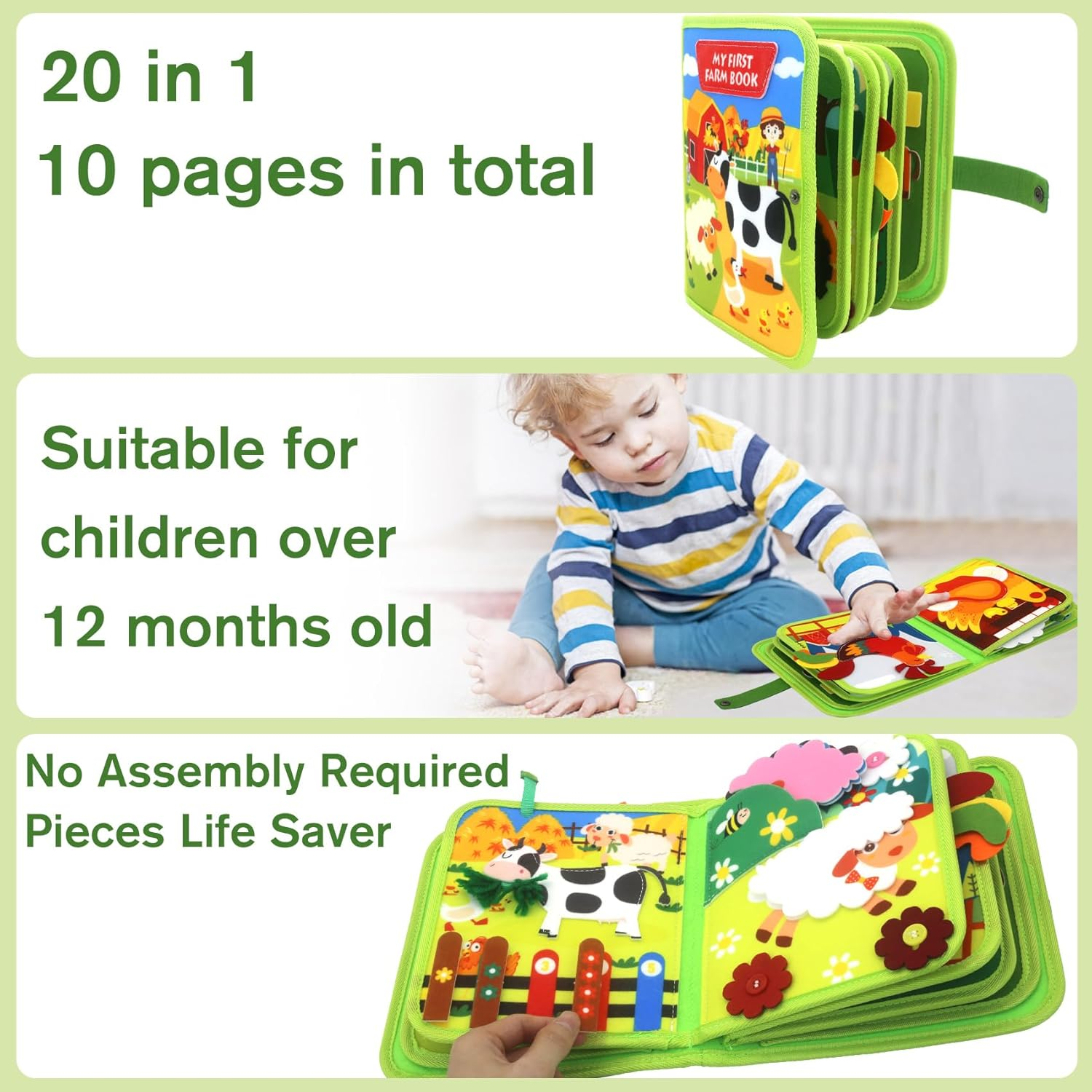 Meafeng Farm Busy Book for Toddlers 3+, Montessori Toys Busy Board for 3+ Years Old Boys Girls, Travel Toys Quiet Activity Book with Life Skills, Cognition, Sorting, Matching image number 4