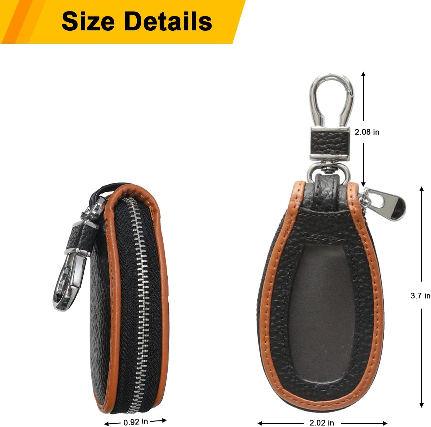 Universal Premium Car Key Fob Case Genuine Leather Car Smart Key Fob Holder for Remote Key Fob, Black-Brown, One Size image number 3