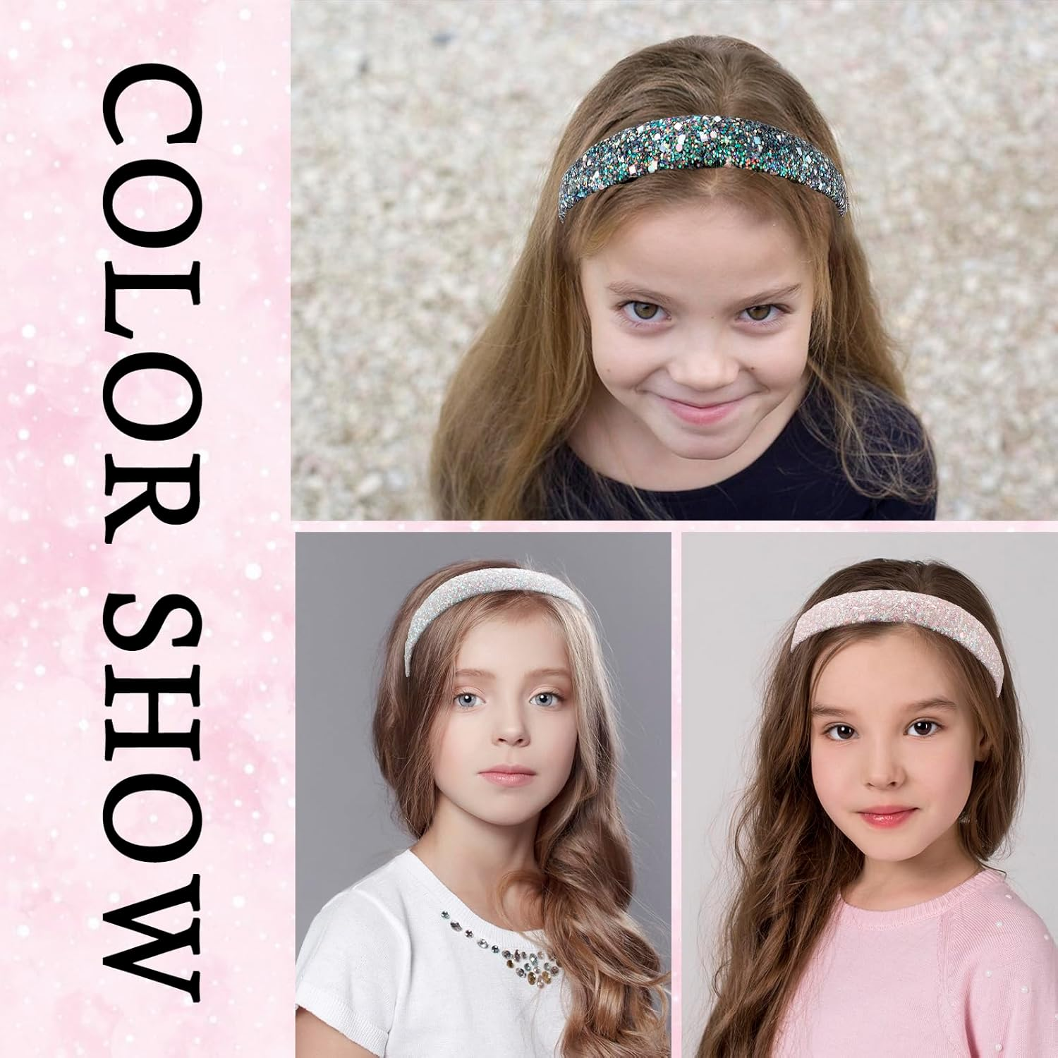 3 Pcs Glitter Sequins Girls Headbands: Sparkly Hard Headbands for Girls & Women, Non-Slip, Bling, Cute Hair Accessories image number 6