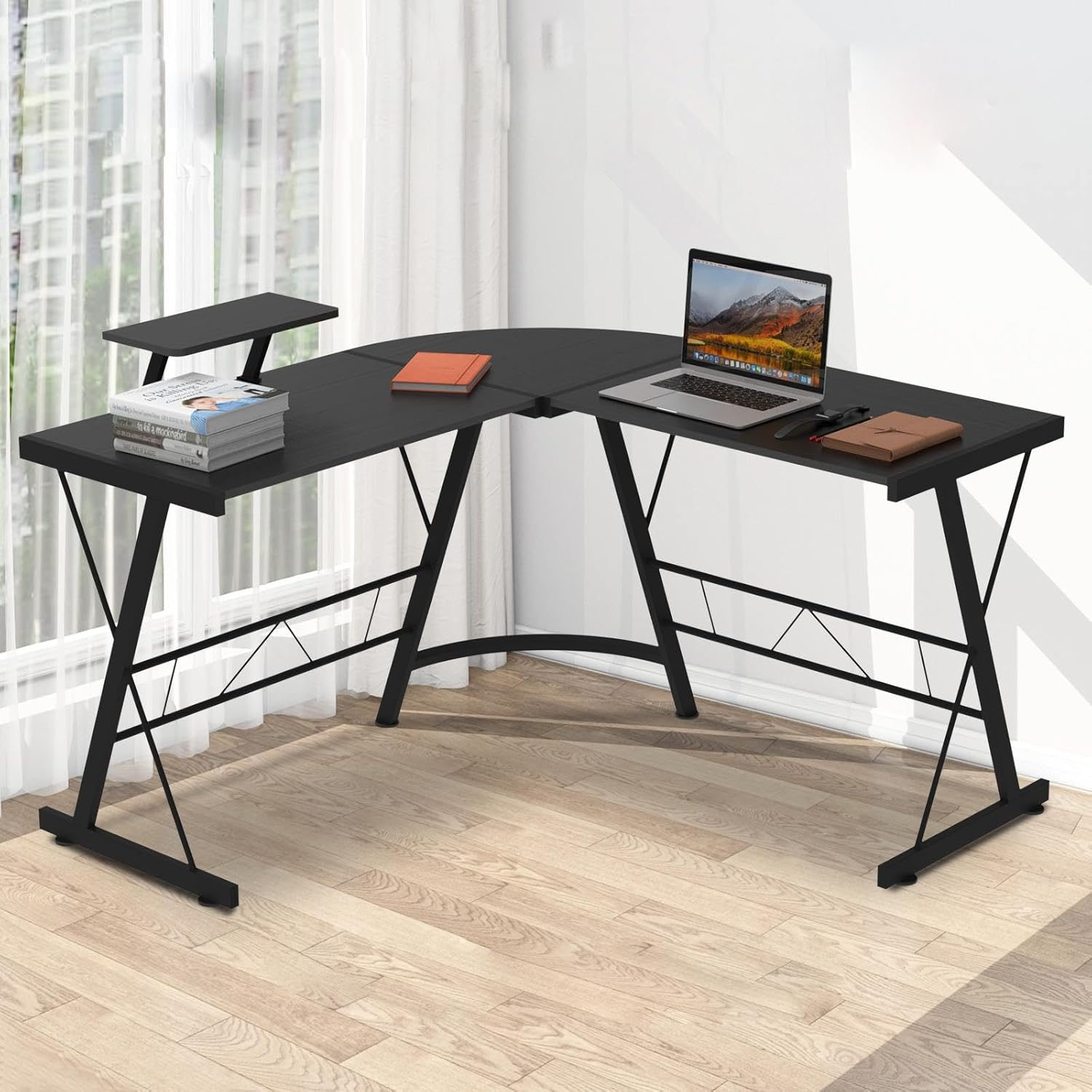 ADVWIN L Shaped Gaming Computer Desk 168Cm Wood Corner Desk with Tower Stand for Study Room Gaming Room Home Office Workstation White