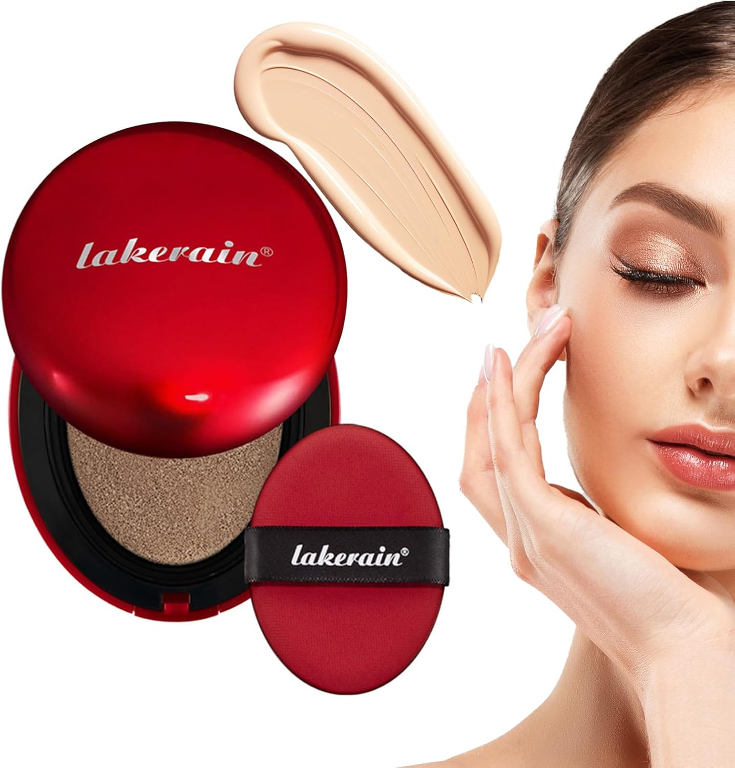 Mask Fit Red Cushion Foundation, 72-Hour Lasting Full Coverage Liquid Foundation with Egg Puff Applicator, Lightweight Hibiscus Extract Buildable Makeup for Glass Skin(#23N Sand, 17G) image number 3