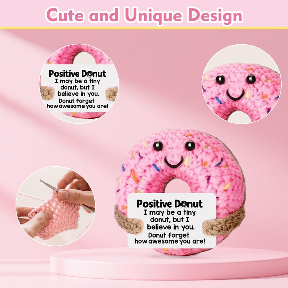 Fayrvind Emotional Support Positive Funny Handmade Crochet Donut Unique Cute Desk Accessories Birthday Gifts for Women Thank You Gift image number 6