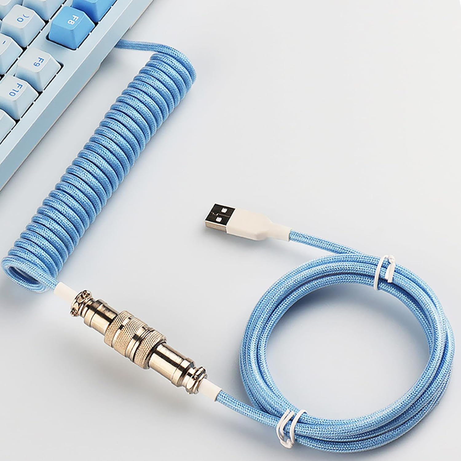 Tunghey Coiled Keyboard Cable, Nylon Braided USB C to USB a TPU Cable for Mechanical Gaming Keyboard, with Detachable Metal Aviator for Custom Keyboard 3M (Black) - Black image number 4