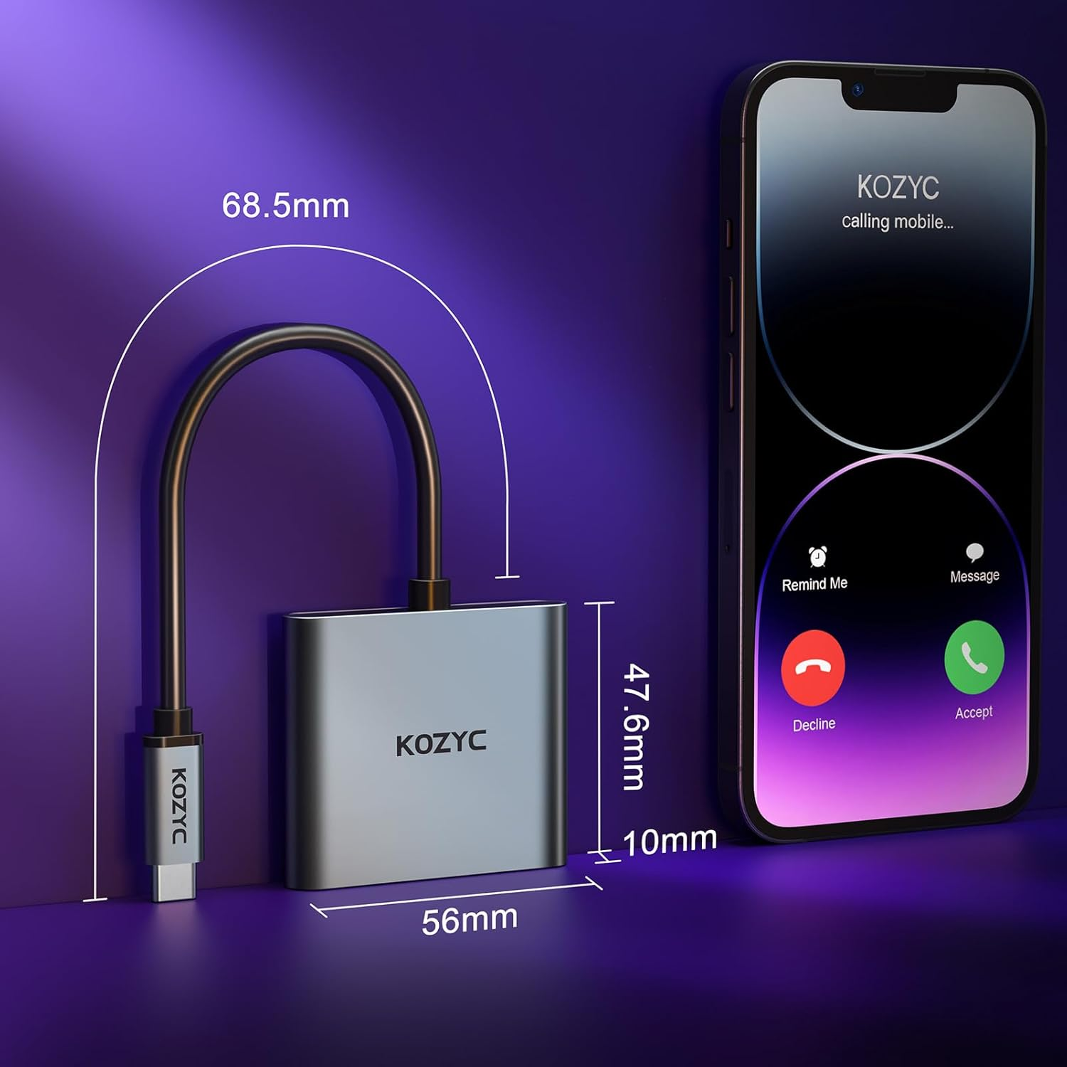 KOZYC USB C to Dual HDMI Adapter 4K@60Hz, Type C to HDMI Splitter Extended Display, Support Dual Monitors 4K 30Hz, Compatible with Macbook, Macbook Pro, Dell XPS (Only on Windows Support MST Mode)