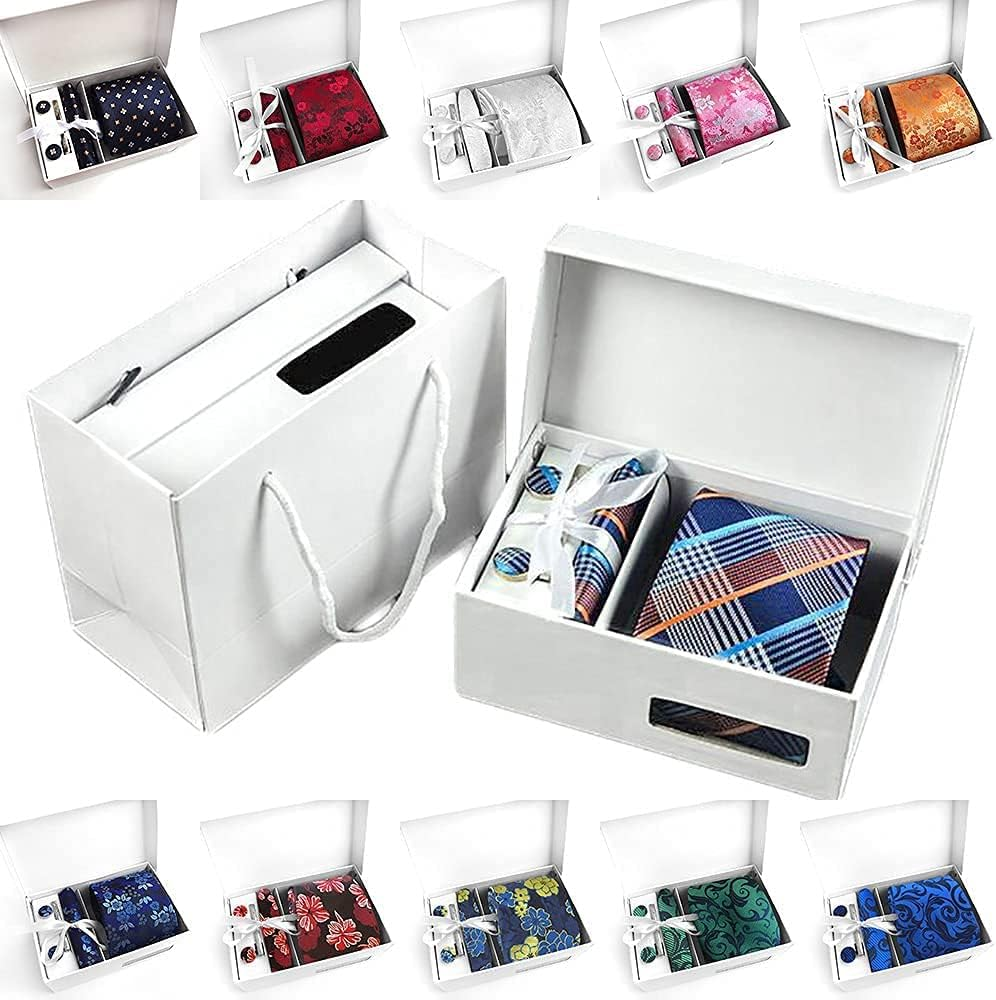 Men'S 8Cm Silk Fashion Floral Tie Hanky Cufflinks Clip Gift Box Bag Set Ac8888 image number 6