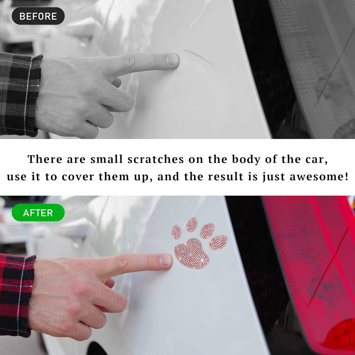 2 PCS Bling Dog Paw Sticker, Sparkly Crystal Rhinestone Paw Print Decals for Car, Cute Paw Sticker of Badge Bumper Luggage Laptop Emblem Decoration, Universal Car Accessories (Pink) image number 4