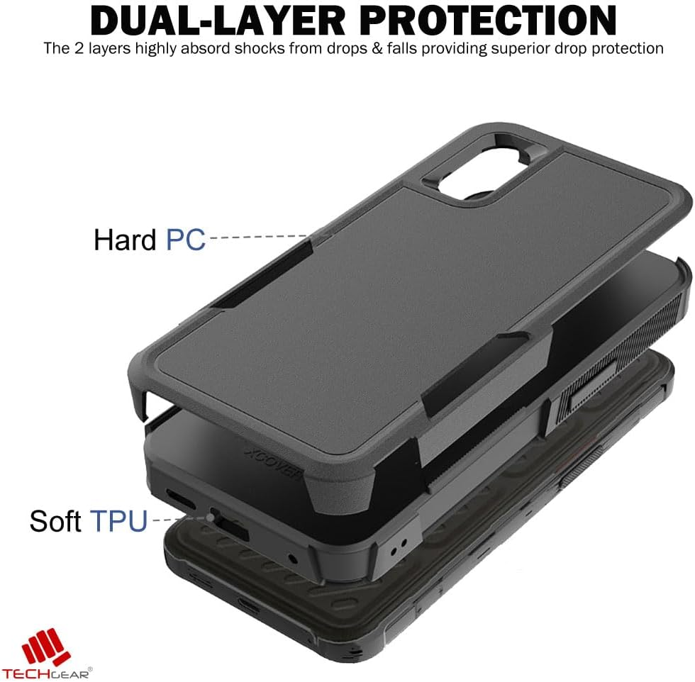 TECHGEAR Galaxy Xcover 7 Tough Armoured Case - Shockproof, Rugged, Sturdy [Heavy Duty Protection] [Non-Slip] 2-Layer Impact Phone Case Cover Designed for Samsung Galaxy Xcover 7 5G (Black)