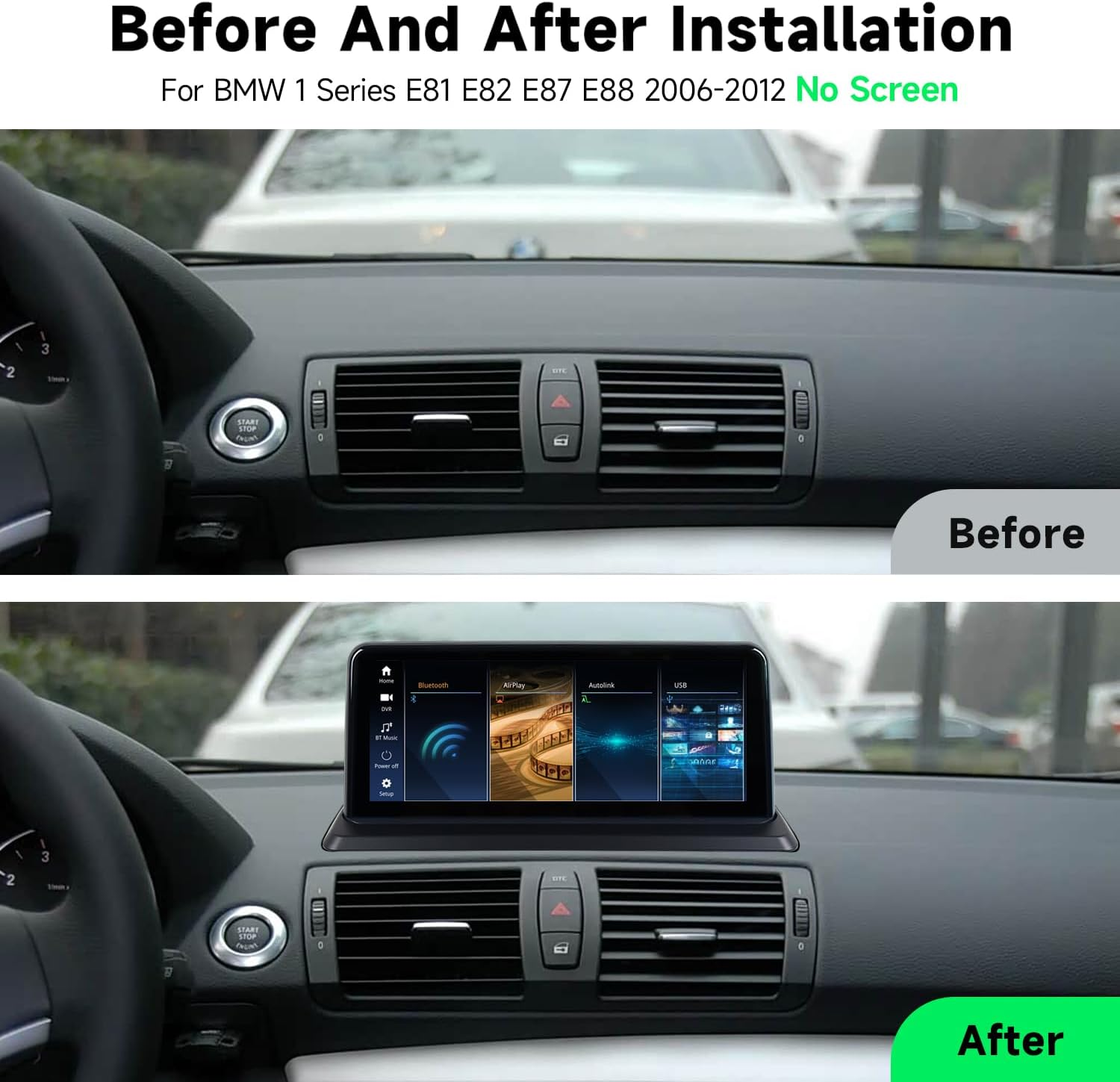 Android AUTO Wireless Carplay Radio Touch Screen for BMW 1 Series E81 E82 E87 E88 from 2006 to 2012 without Original Display Bluetooth Linux System image number 2