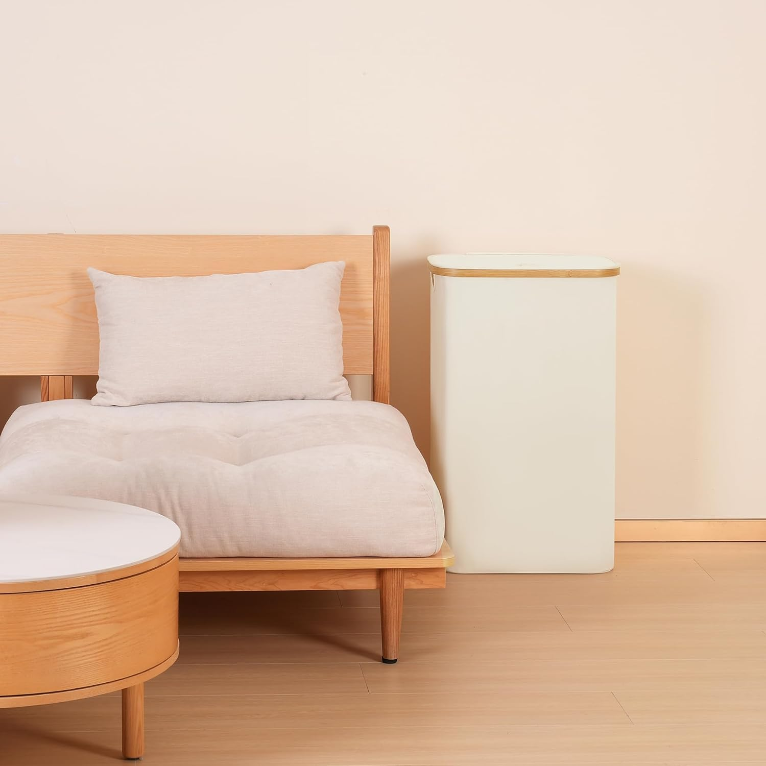 60L Slim Laundry Basket with Lid,Hampers for Laundry,Narrow Laundry Hamper with Removable Inner Bag & Bamboo Handles,Tall Thin Clothes Hamper for Clothes Toys Towels Organization（Beige ） image number 3