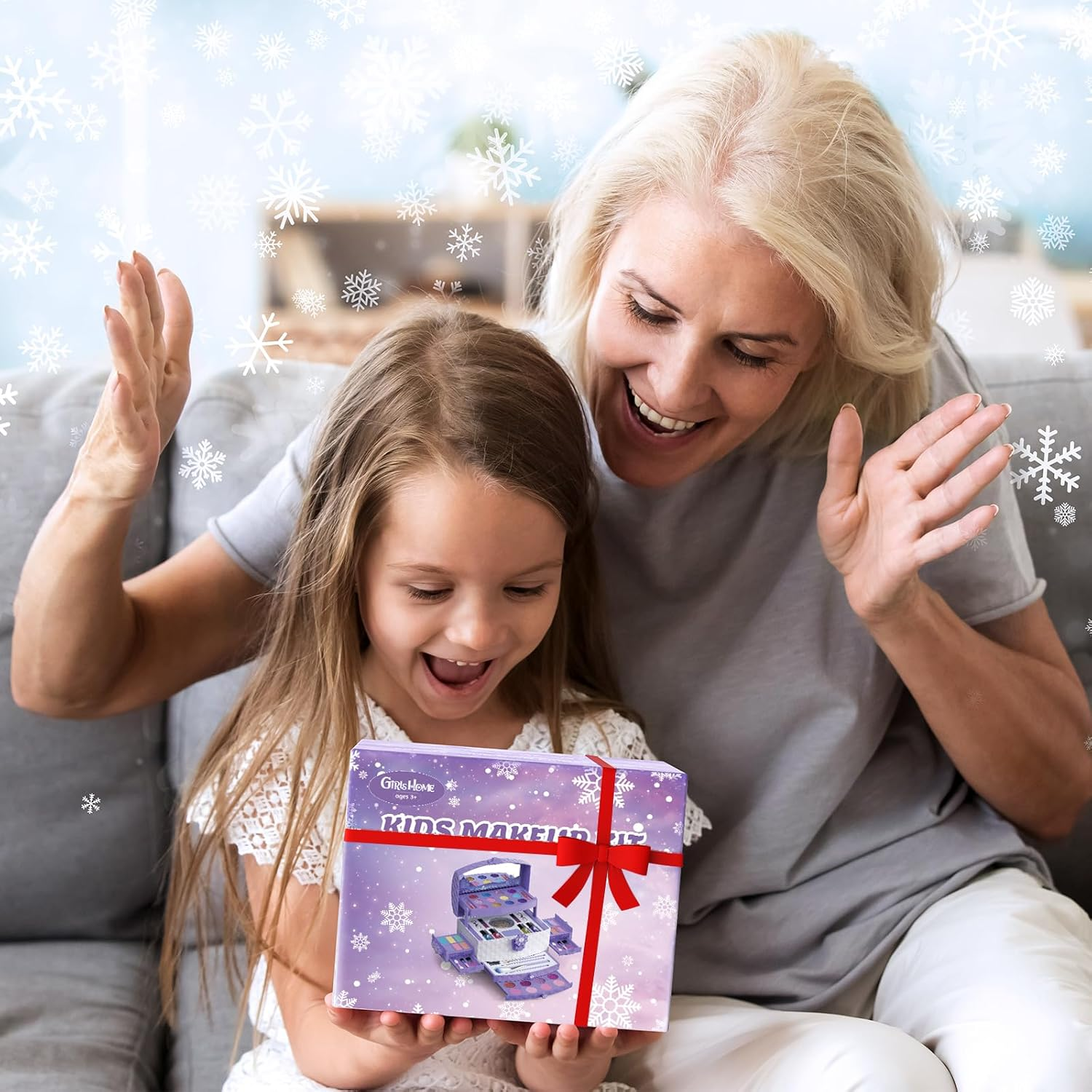 PERRYHOME Kids Makeup Set for Girl 56 Pcs Washable Real Cosmetic, Safe & Non-Toxic Frozen Toys Toddler Makeup Kit, Frozen Princess Dress up Game Christmas & Birthday Girl 3-12 - Purple image number 4