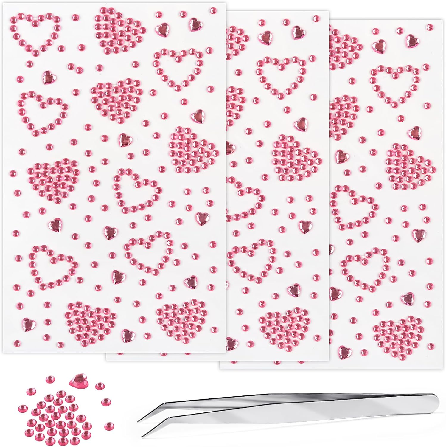 3Sheets Heart Star Gem Stickers Jewels for Crafts, Face Makeup - Self Adhesive Rhinestone Jewel Stickers, Stick on Gems Rhinestones for Crafts, Craft Supplies for Kids (Heart_Laser)