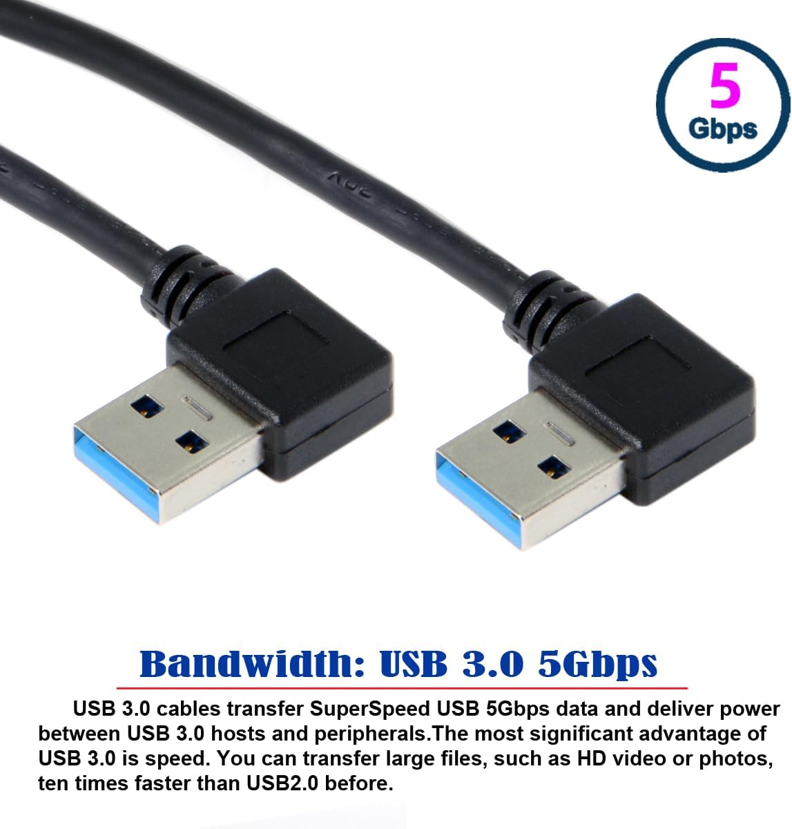 CY 20Cm USB 3.0 Type a 90 Degree Right Angled to Right Angled Data Cable for Hard Drive Computer image number 6