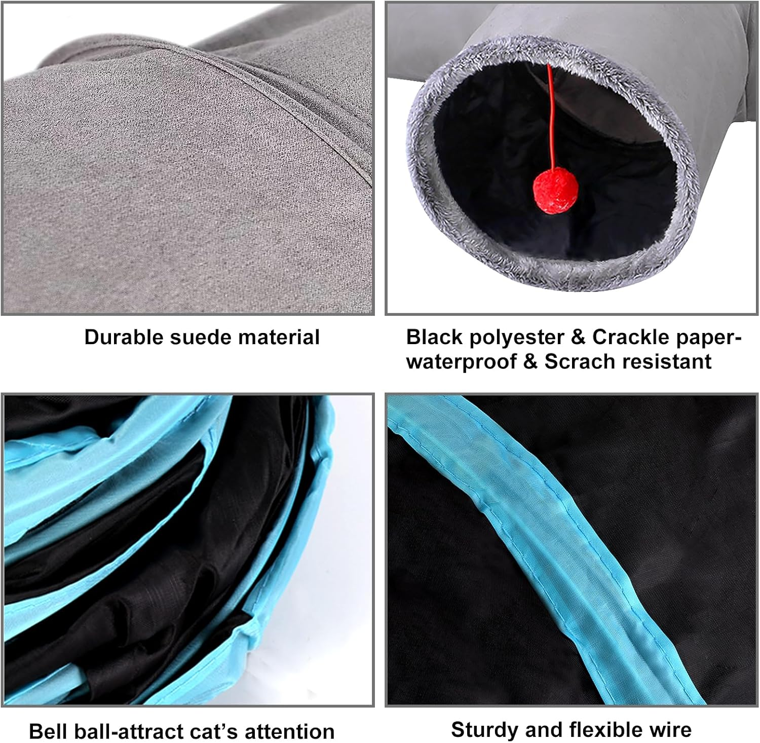 Cat Tunnel, 2 Pieces Cat Toy Tunnel, 3-Way, S-Shape, Cat Tunnel Labyrinth, Cat Play Tunnel Toys for Cats, Rabbits and Small Animals (Blue, Grey) image number 4