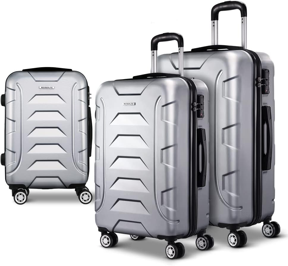 3Pc Lightweight Durable Hard Shell Luggage Trolley Travel Suitcase Set - Silver image number 5