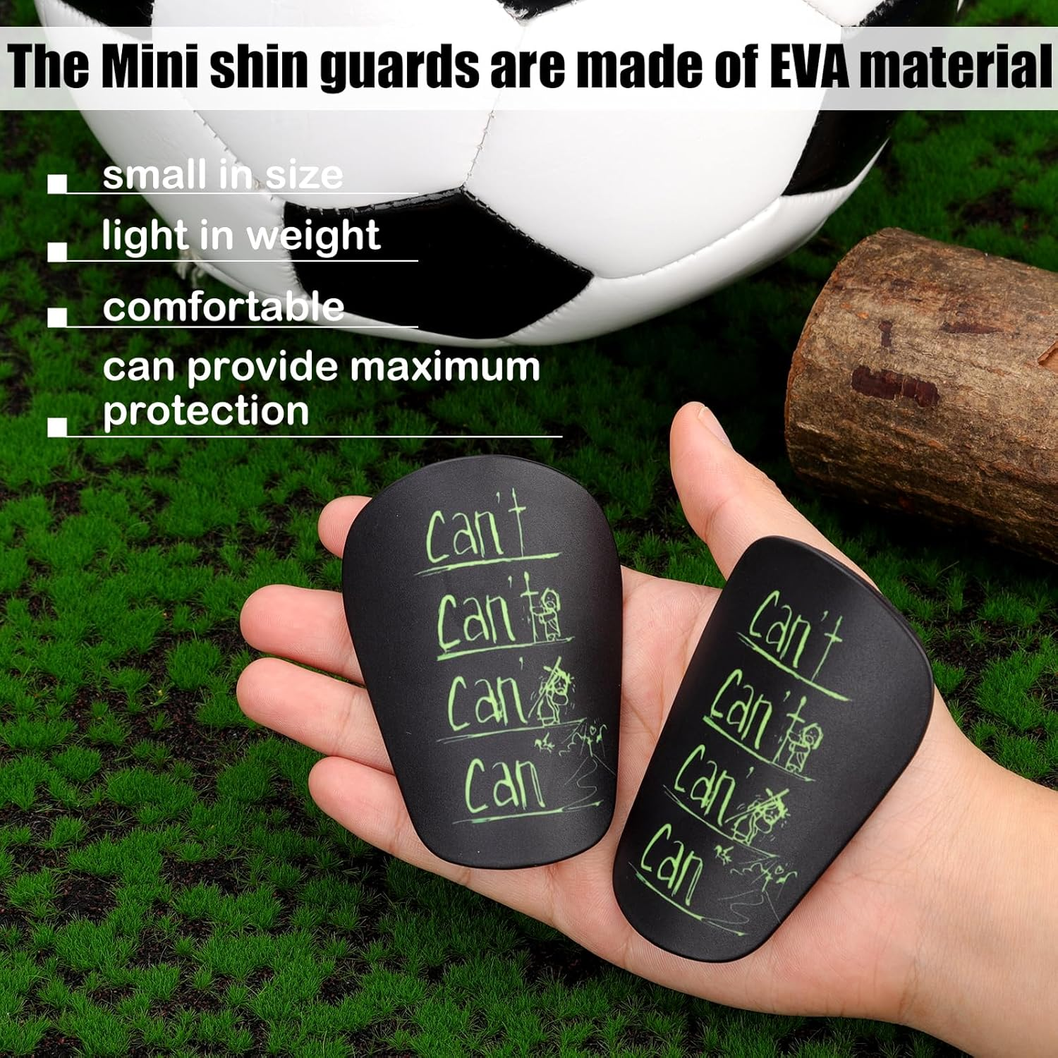 2Pcs Mini Shin Guard, 3.15X1.97 Inch Miniature Soccer Shin Pads Small Shin Protective Tiny Football Shin Supplies Cushion Protection for Kids Youth Adults (Green Text on Black Background) image number 5