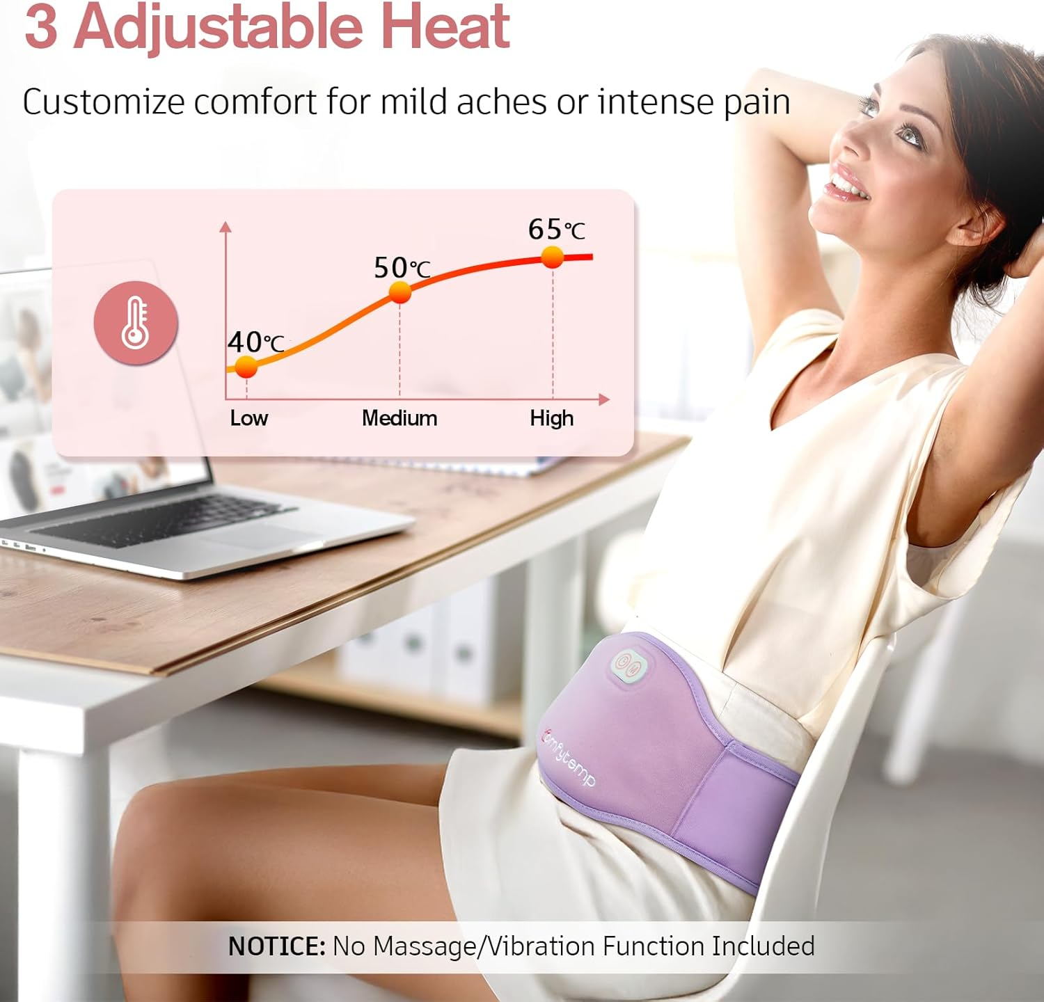 Comfytemp Portable Belly and Back Heating Pad for Period Pain Relief, 5000Mah, 3 Timer 3 Heat, Cordless Dual-Zone Menstrual Period Belt, Fast Back or Belly Heating, Present for Women Girl Mom image number 6