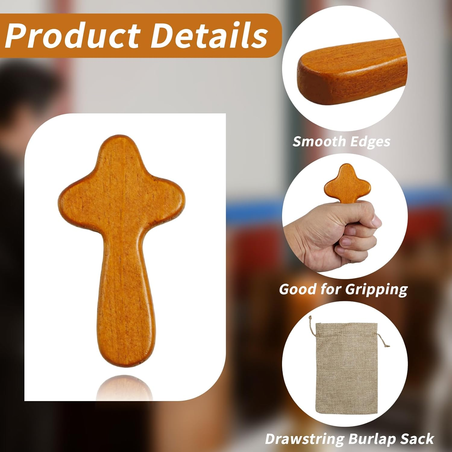 Wooden Cross, 10Cm Wooden Crucifix, Olive Wood Religious Keepsake with Portable Woven Sack, Symbol of Christian Faith, for Daily Inspiration, Baptisms and Commemoration image number 1