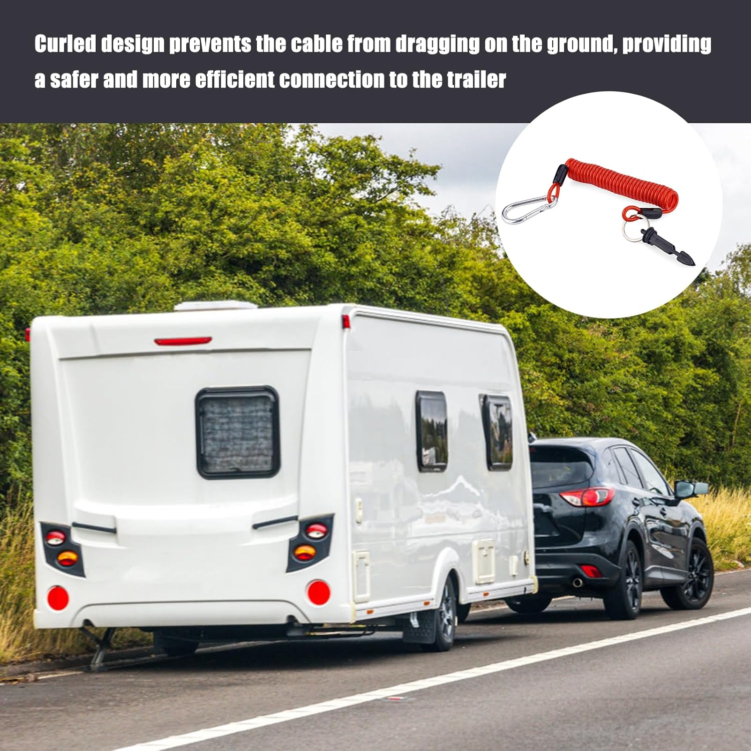 Gosknor Trailer Brake Away Cable, 6Ft High Rebound Spring Breakaway Coiled Cable Strap Trailer Emergency Brake Wire Camper Safety Breakaway Cable for RV Towing Trailer Emergency Camper ﻿ image number 2