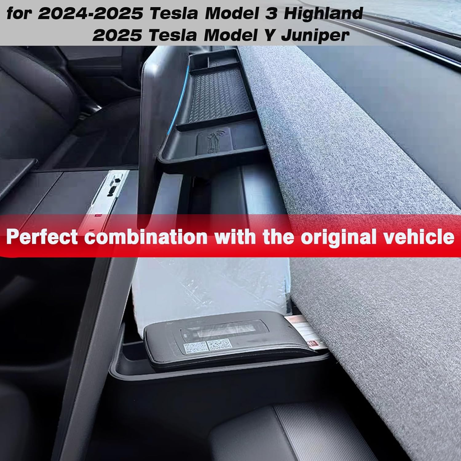 Yhcdsea for 2024-2026 Tesla Model 3 Highland and 2025 2026 Tesla Model Y Juniper Center Console Organizer behind Screen Storage Box Dashboard Hidden Tray Interior Accessories image number 6