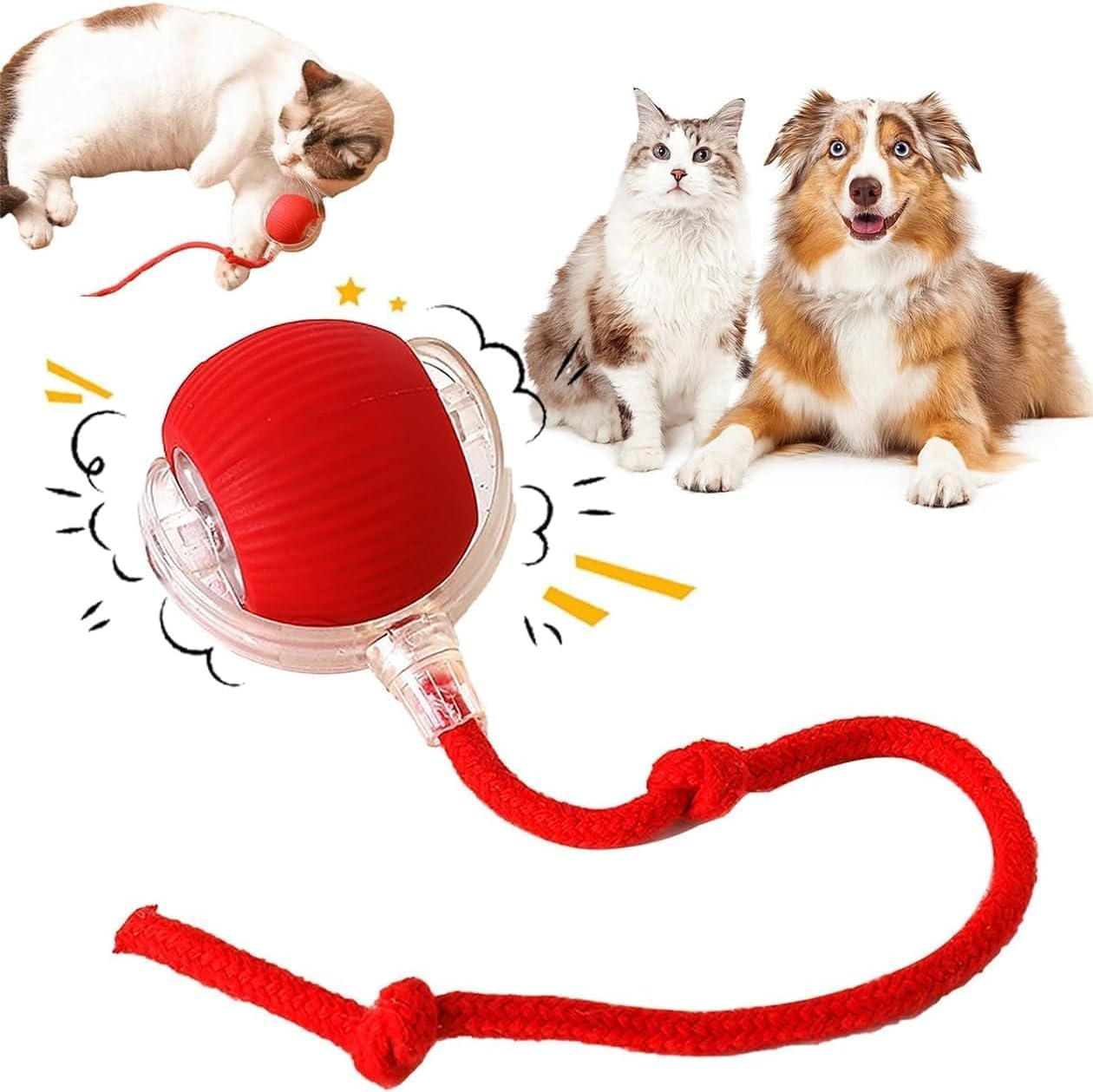 Pet Intelligent Rolling, Interactive Cat Toys, Activity Rolling Ball for Dogs, Motion Activated Automatic Moving, Electric Cat Toy Ball Rechargeable for Large Small Dogs (True Red) image number 6