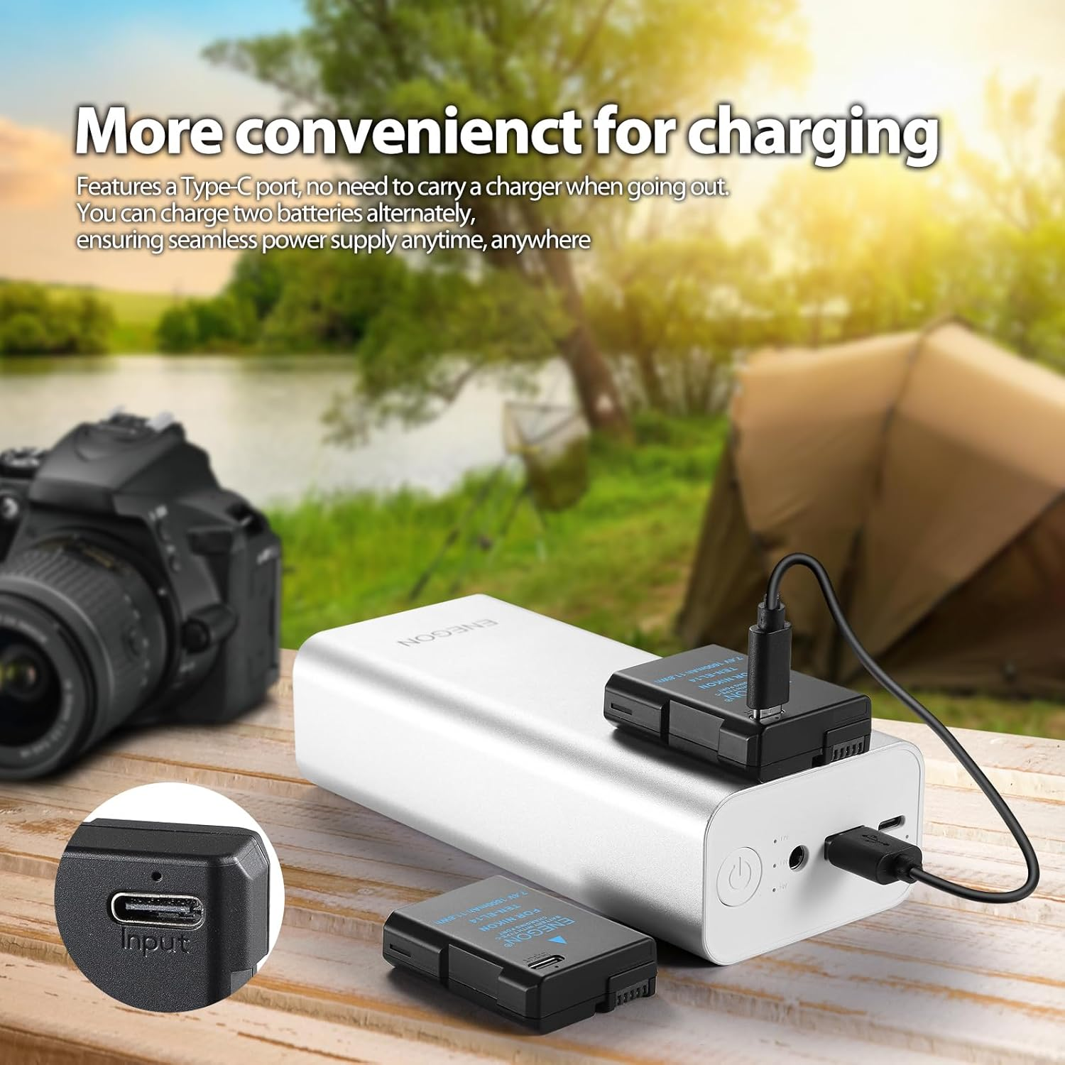 ENEGON EN-EL14 USB-C Direct Charge Replacement Batteries 1600Mah (2 Pack) for Nikon Battery En-El14/En-El14A, Compatible with Nikon D5300, D5600, D5100, D5200, D3100, D3200, D3300, D3400, D3500 image number 3